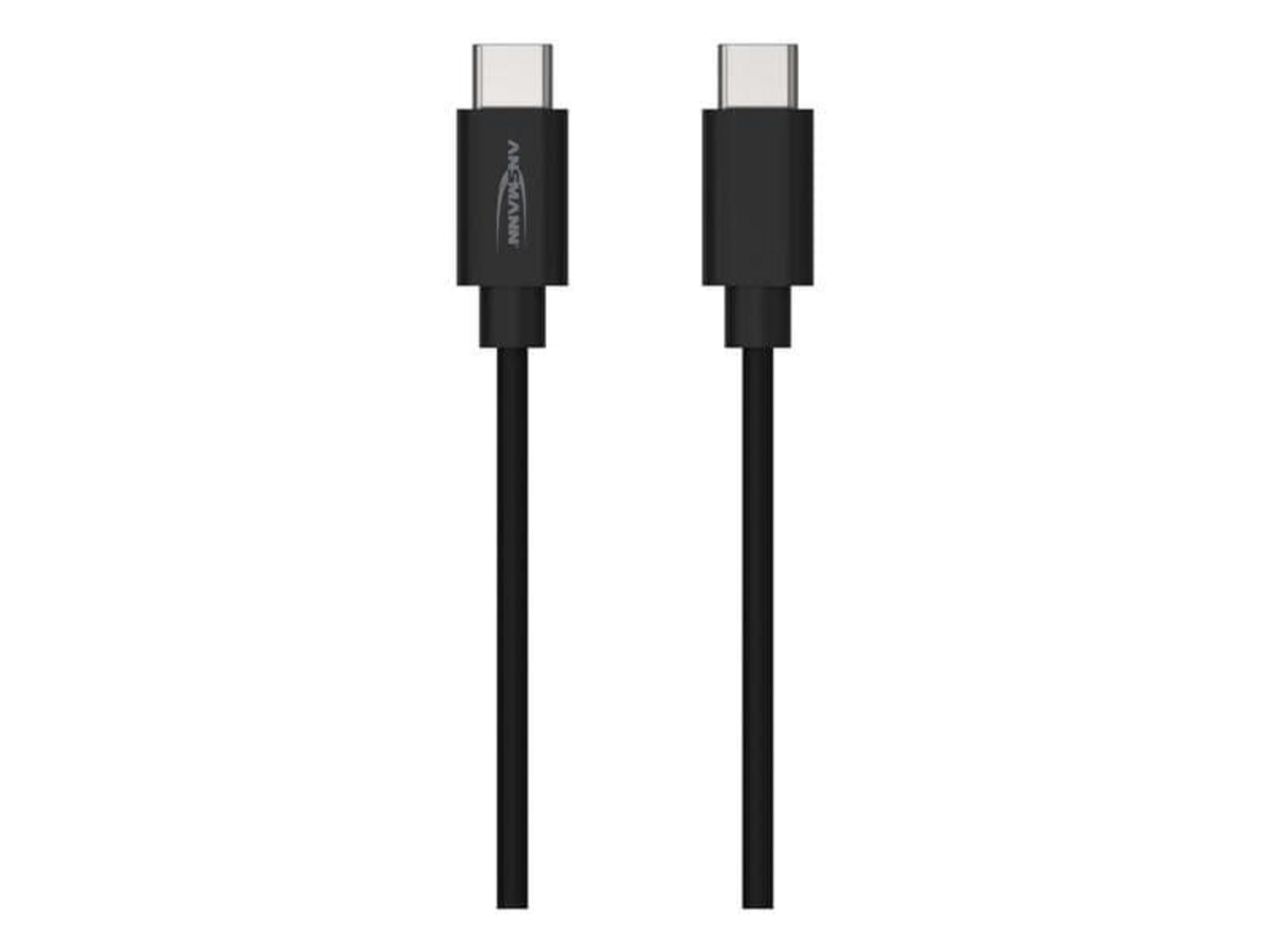 Due cavi USB-C neri con connettori bianchi.