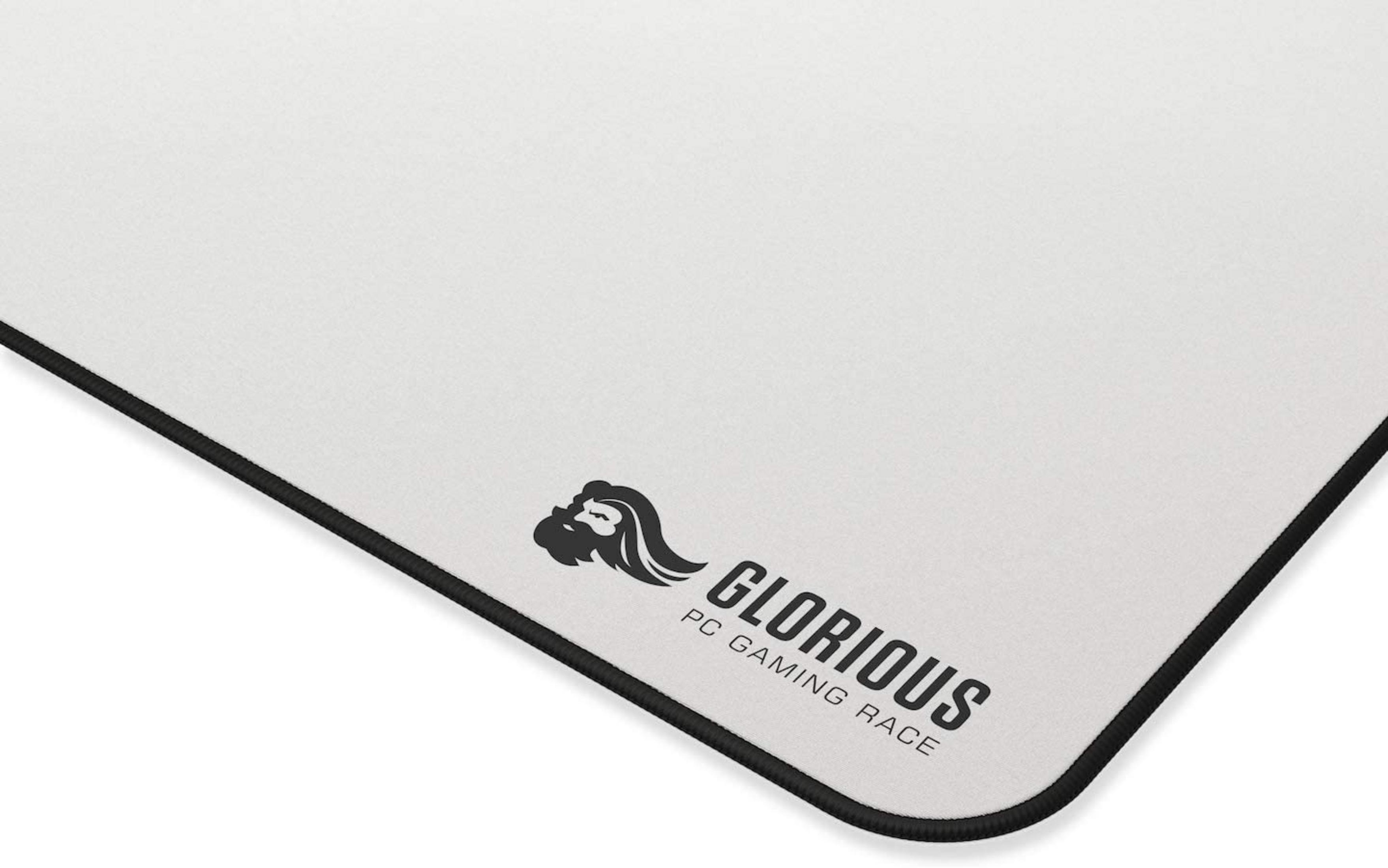 Tappetino mouse bianco con bordo e logo neri.