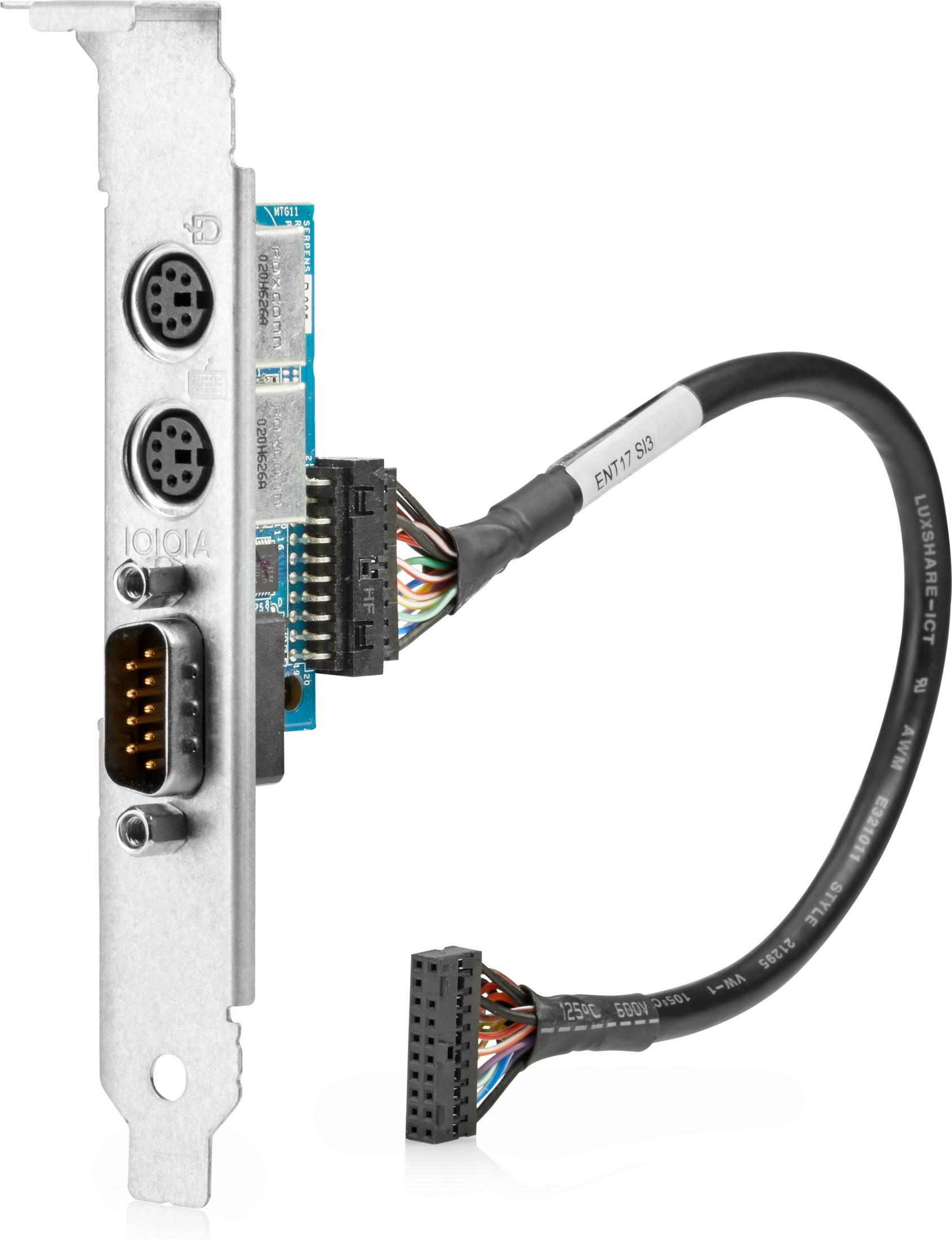 Una scheda di espansione per computer con porte PS/2, VGA e un cavo.