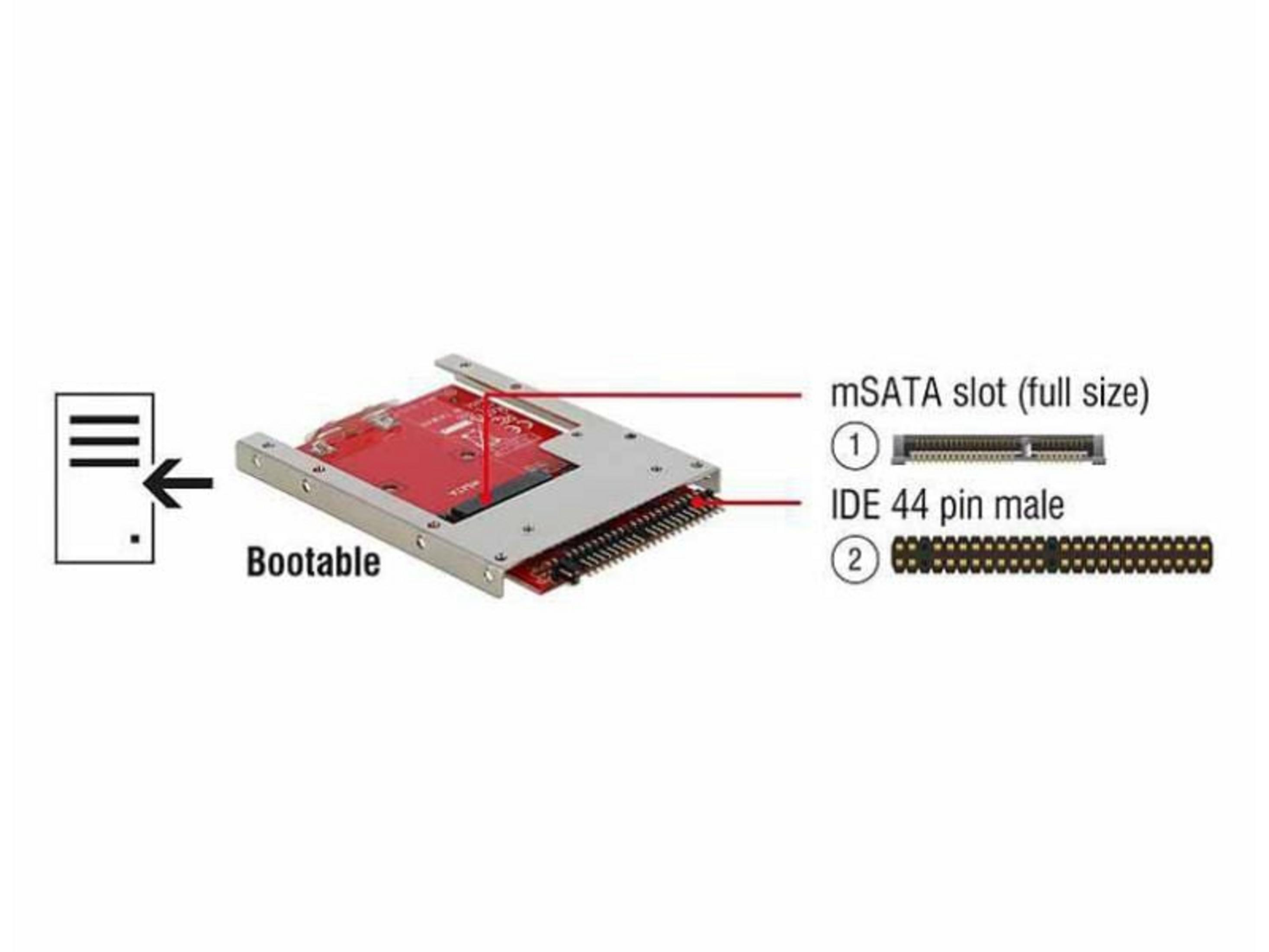 Un adattatore mSATA a IDE 44 pin avviabile su PCB rosso.