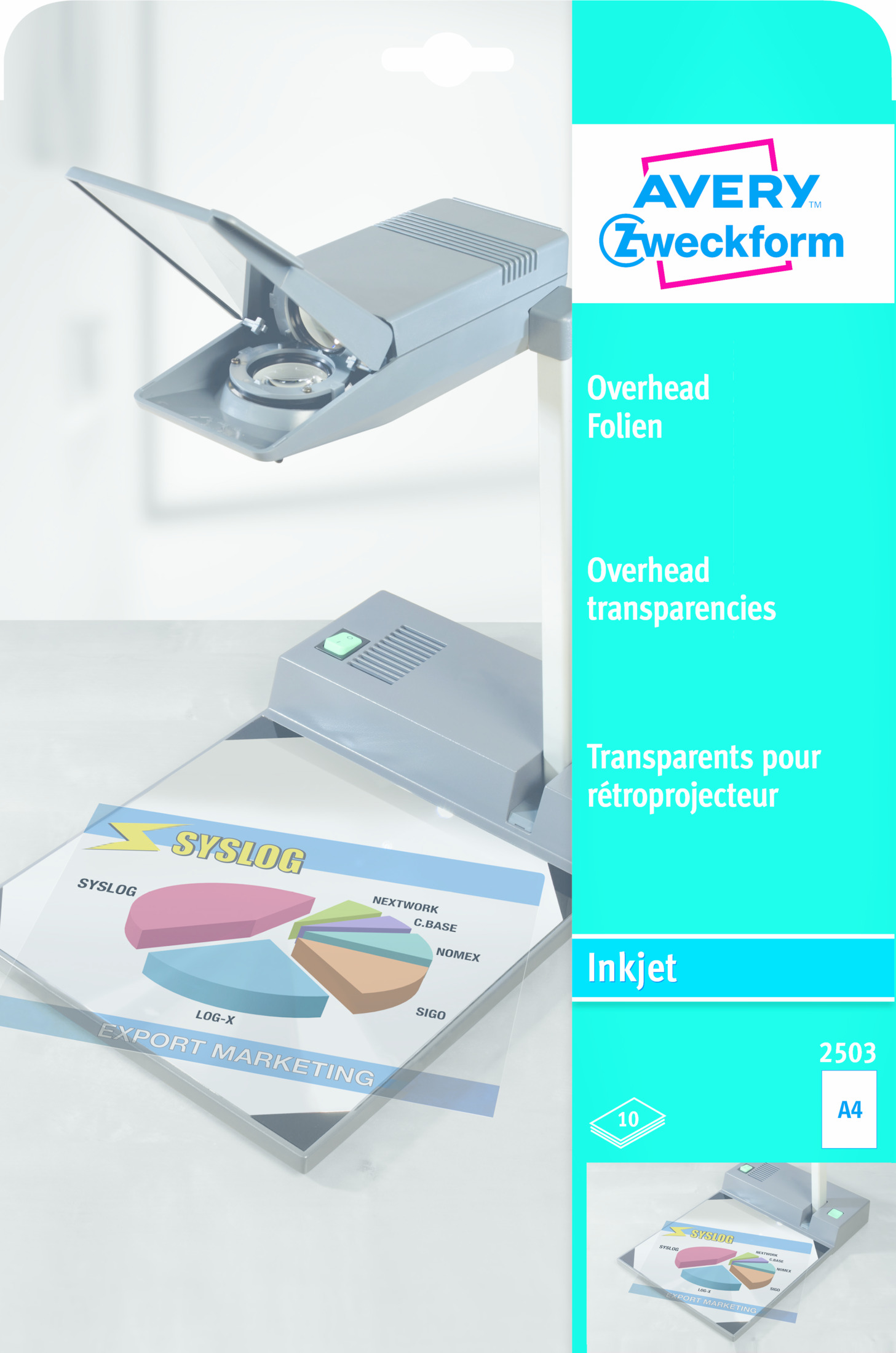Overheadprojektor mit transparenter Folie und Diagramm