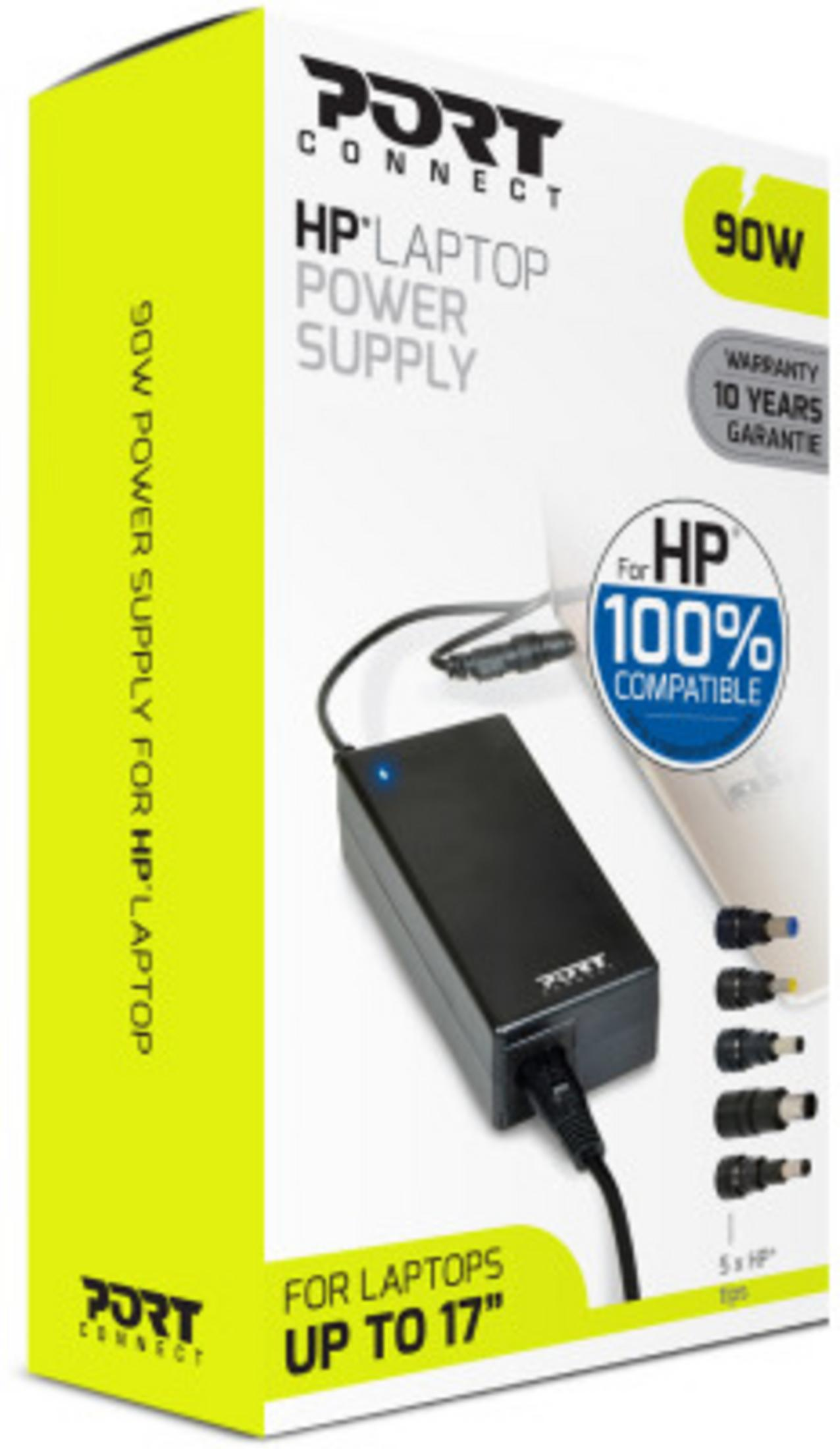 Alimentatore nero 90W per laptop HP, compatibile fino a 17".