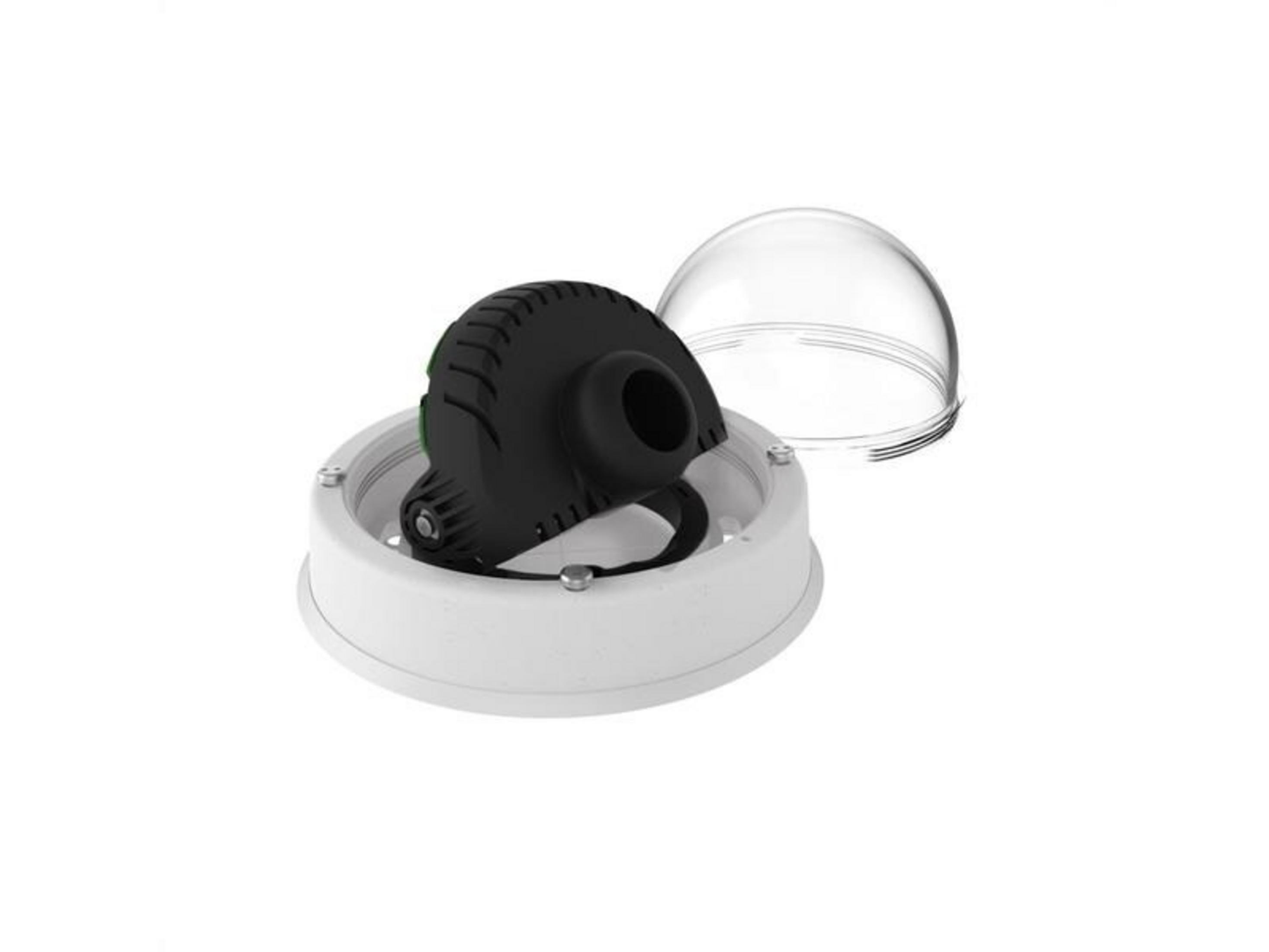 Czarny przyrząd z przezroczystą kopułką, stojący na białej podstawie.