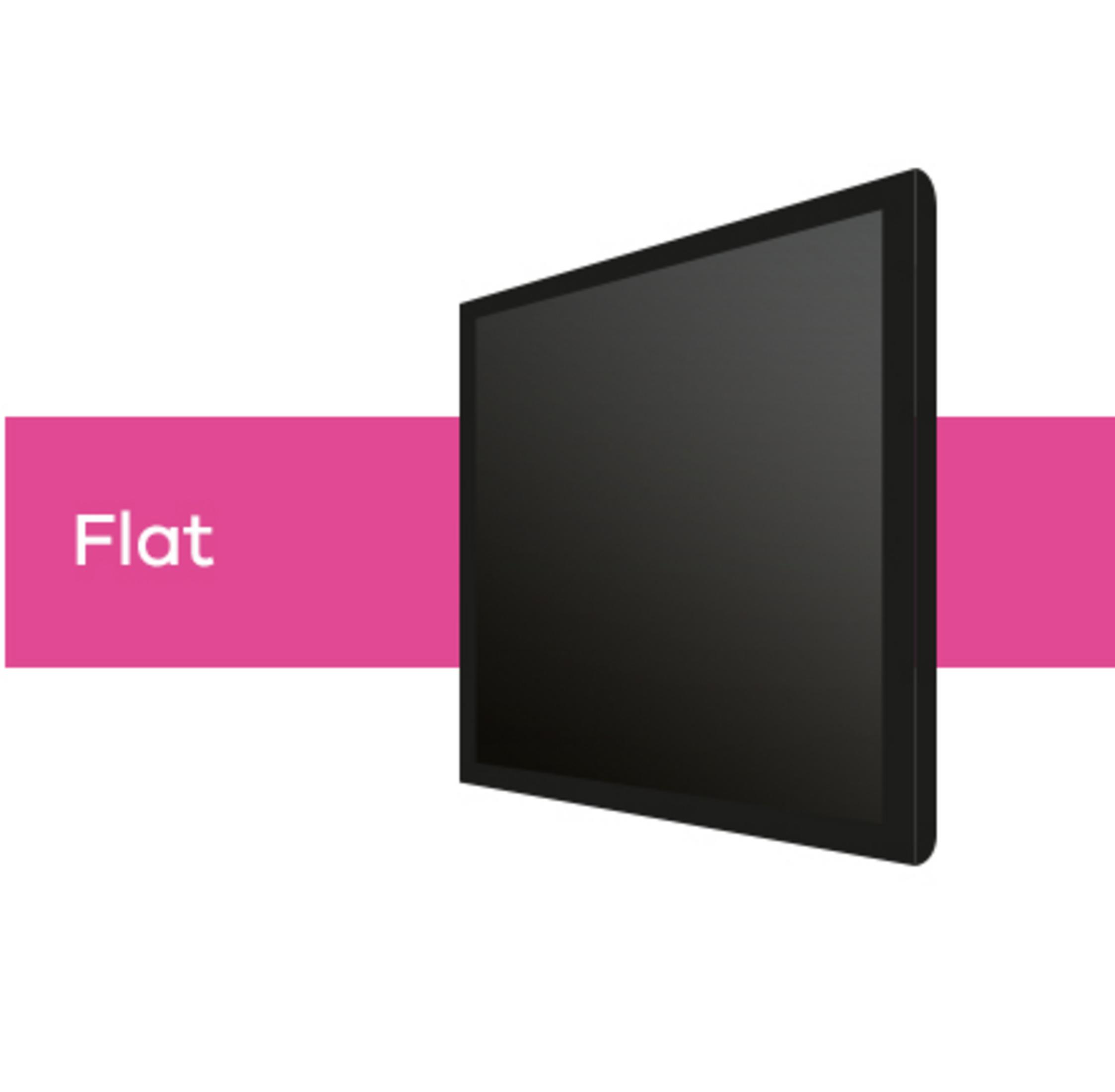 Un écran plat noir sur fond blanc avec une barre rose.