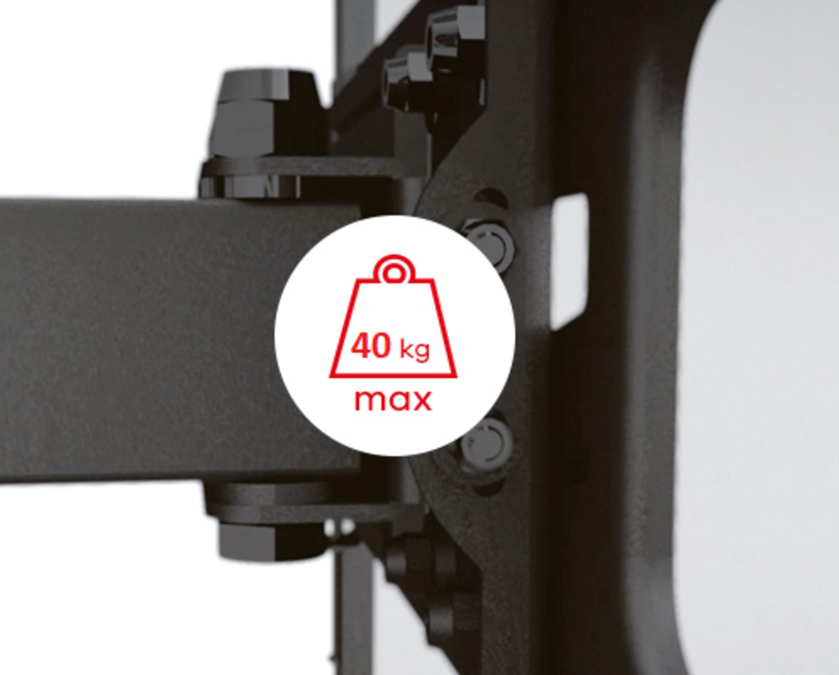 Support métallique noir avec indicateur de poids max 40 kg.
