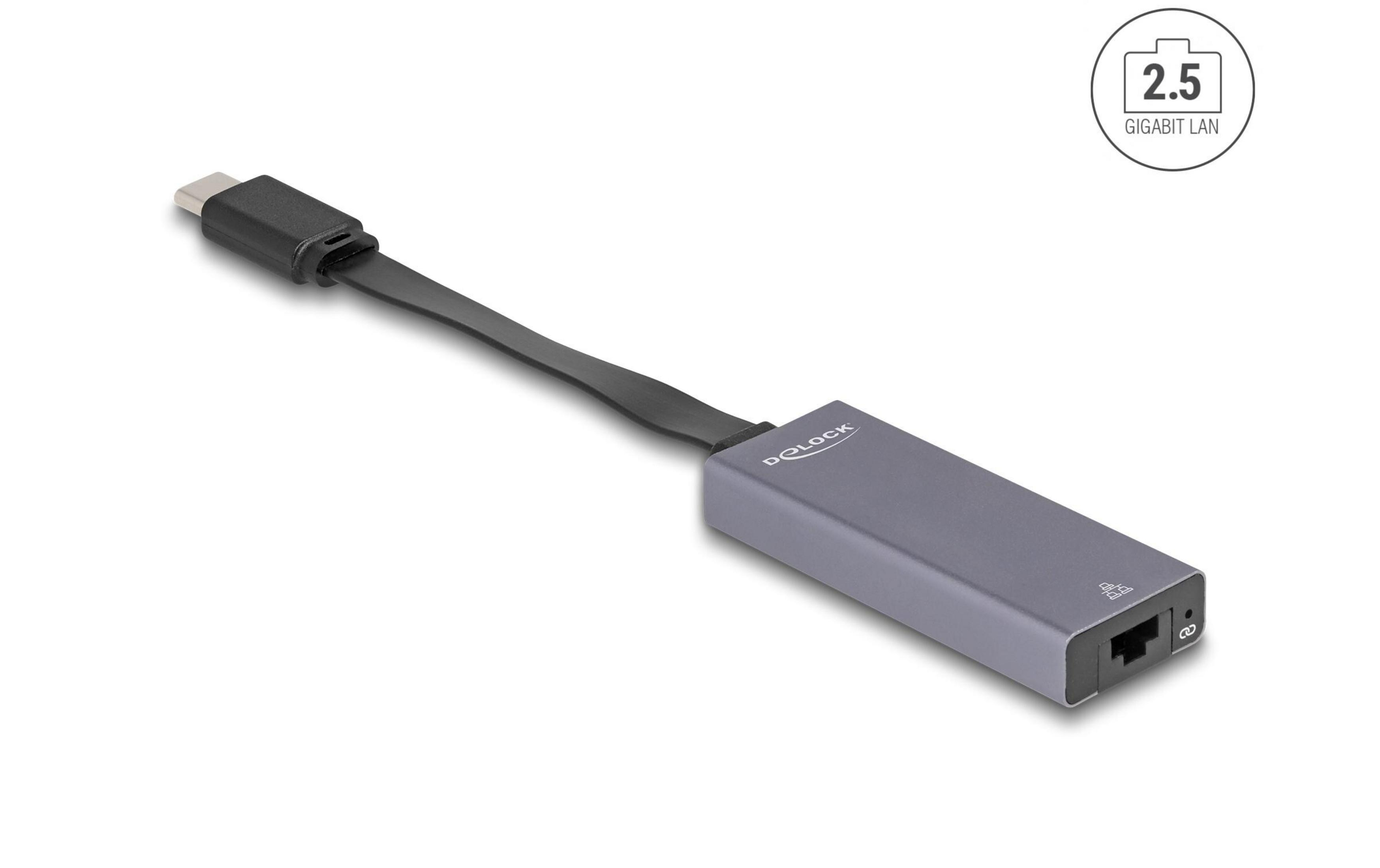 Szary adapter USB-C z portem Ethernet i kablem.