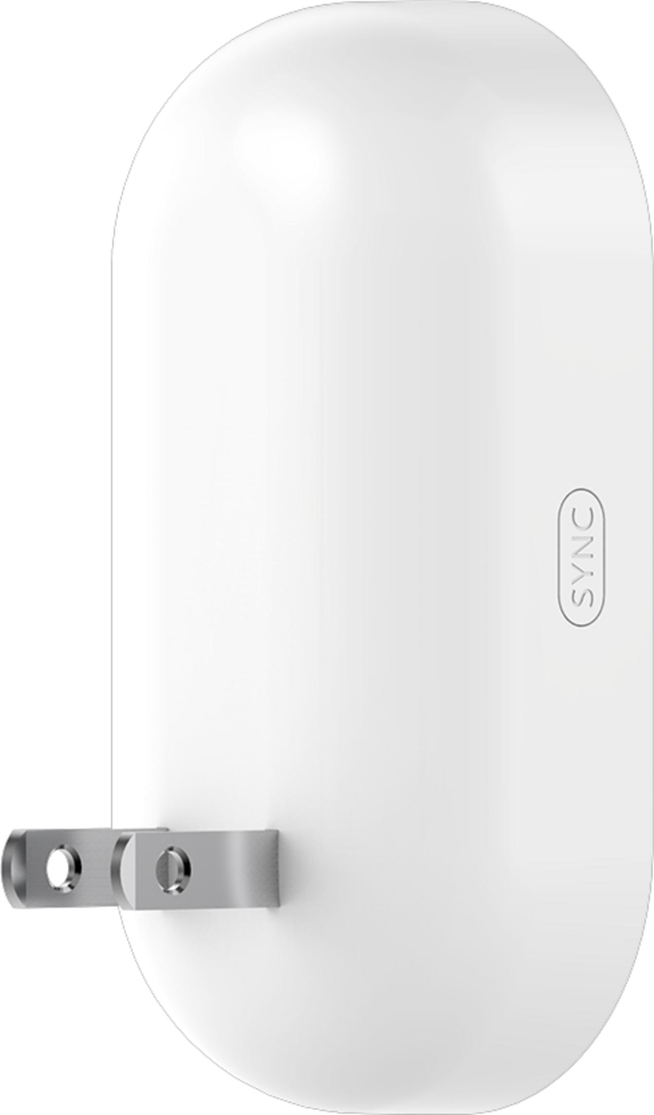 Ein weißer Stecker mit zwei Metallstiften und 