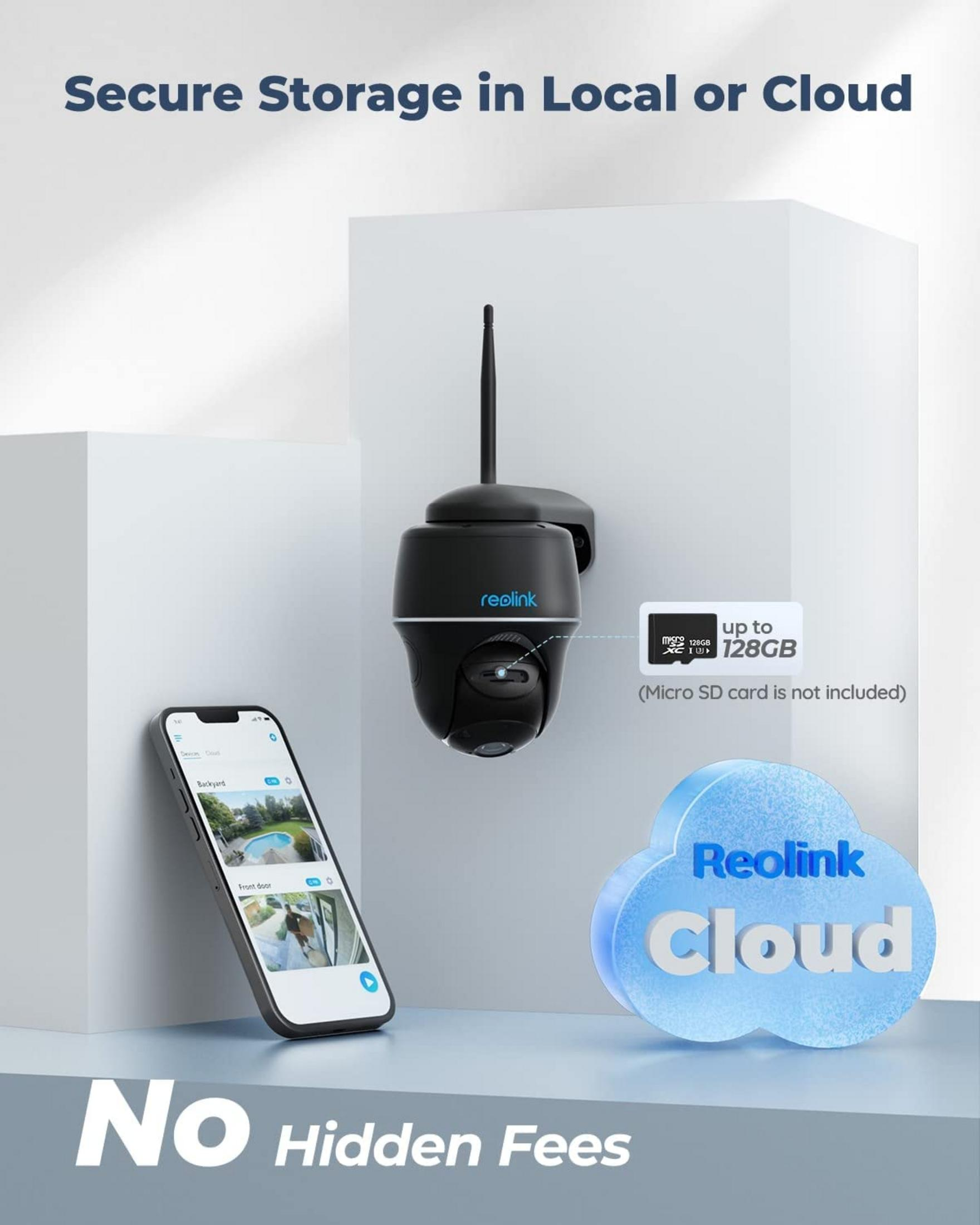 Reolink Kamera mit Smartphone-App und Cloud-Speicher.