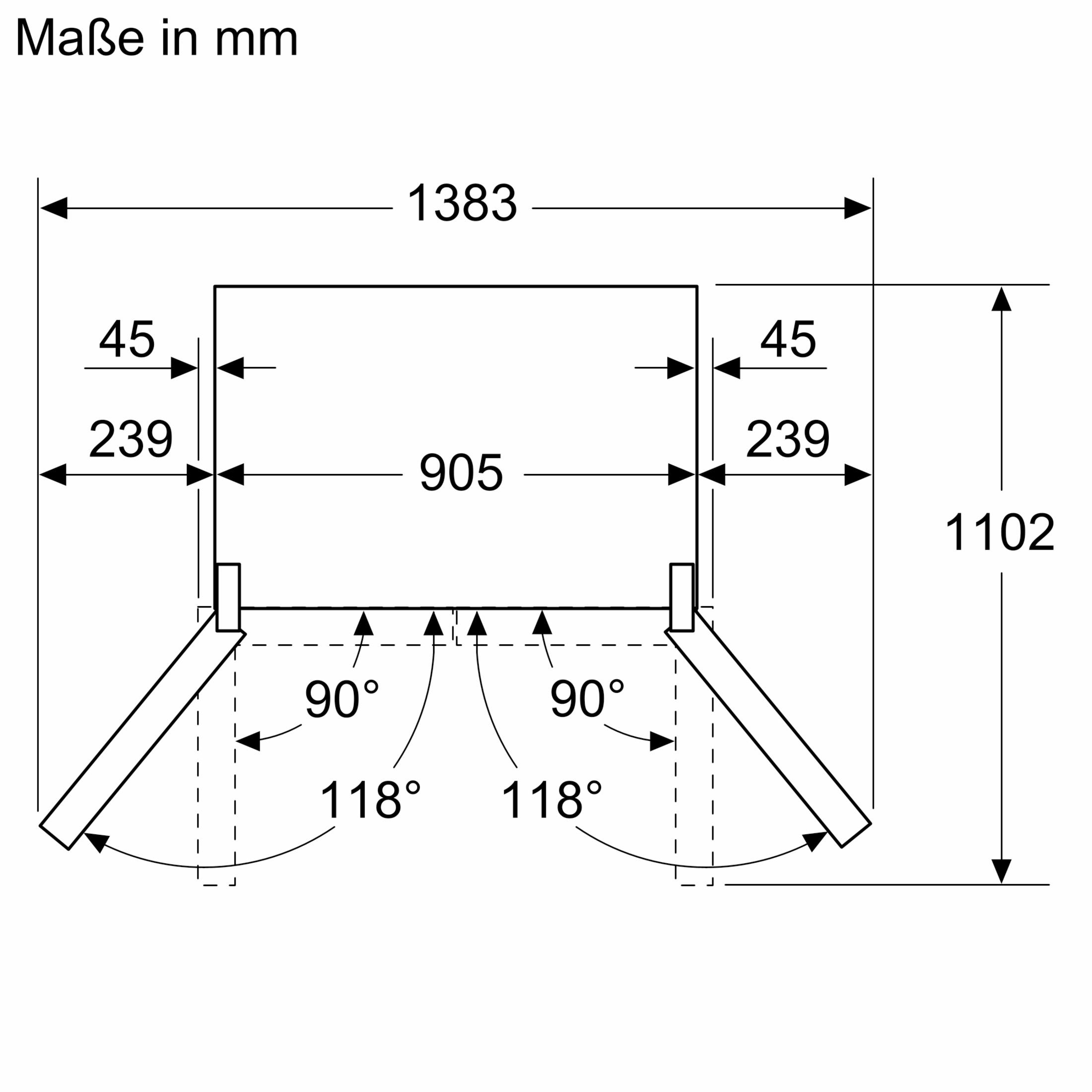 Disegno tecnico con dimensioni in mm. Rettangolo 1383x1102 mm con porte indicate.