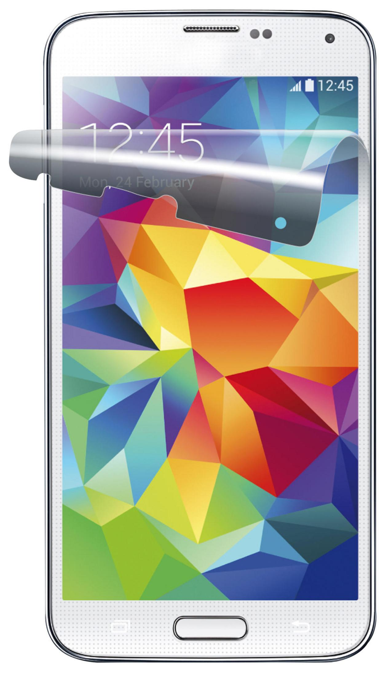 Uno smartphone con uno sfondo colorato, che mostra una protezione per lo schermo.