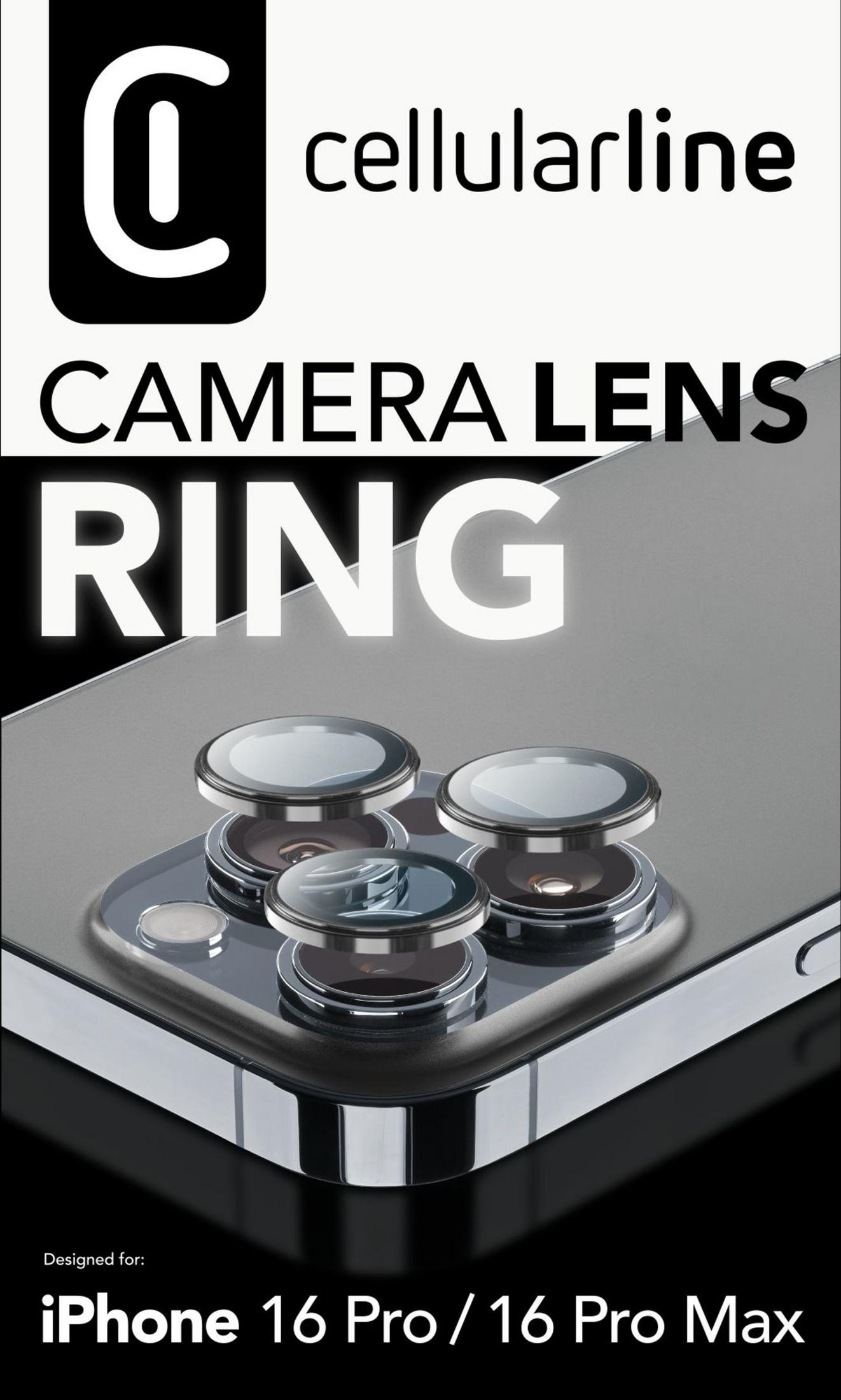 Tres anillos de lente de cámara en un iPhone 16 Pro Max.