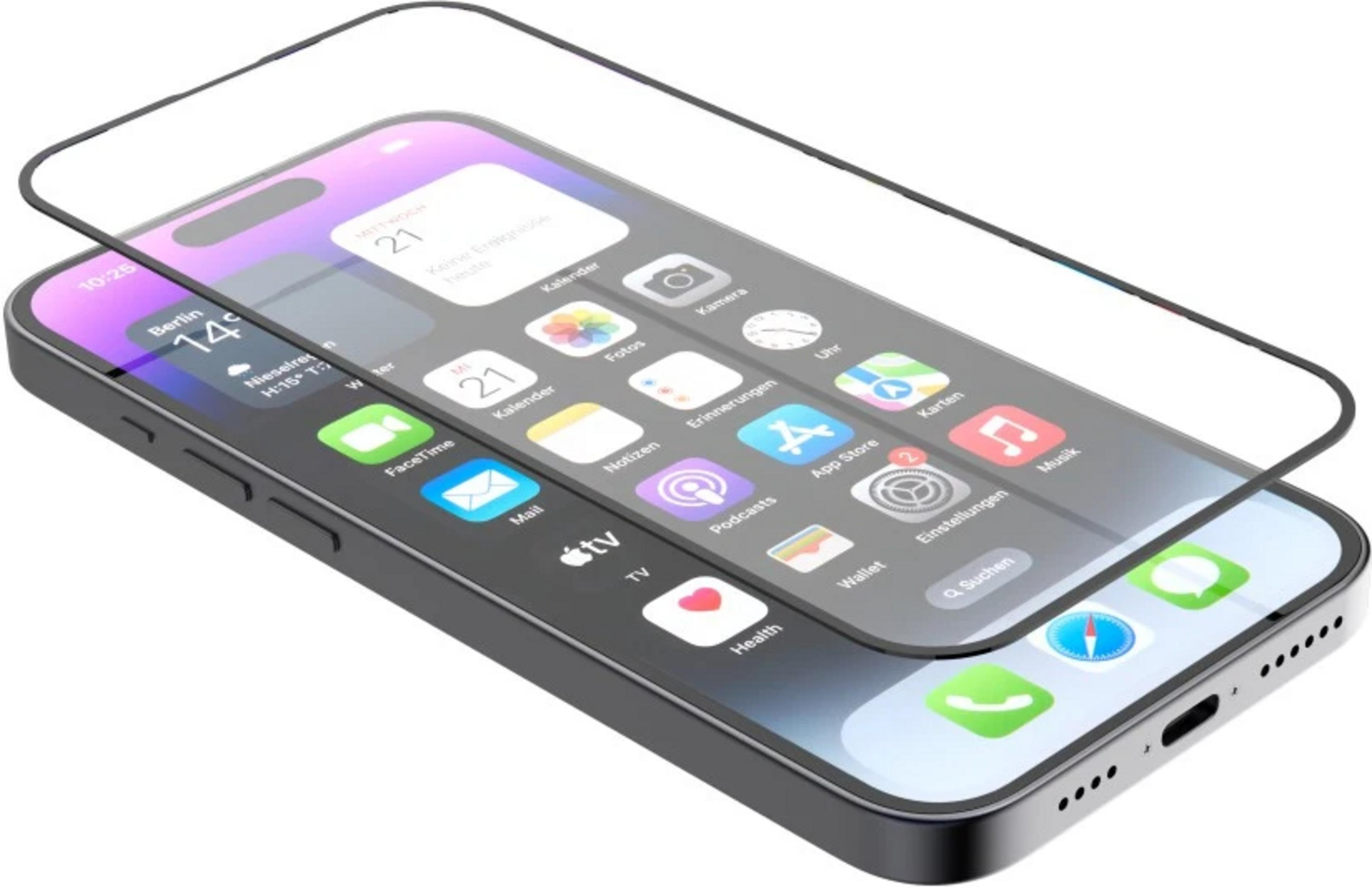 Smartfon z folią ochronną na ekranie, wyświetlający aplikacje takie jak Kalendarz, Zdjęcia i Aparat.