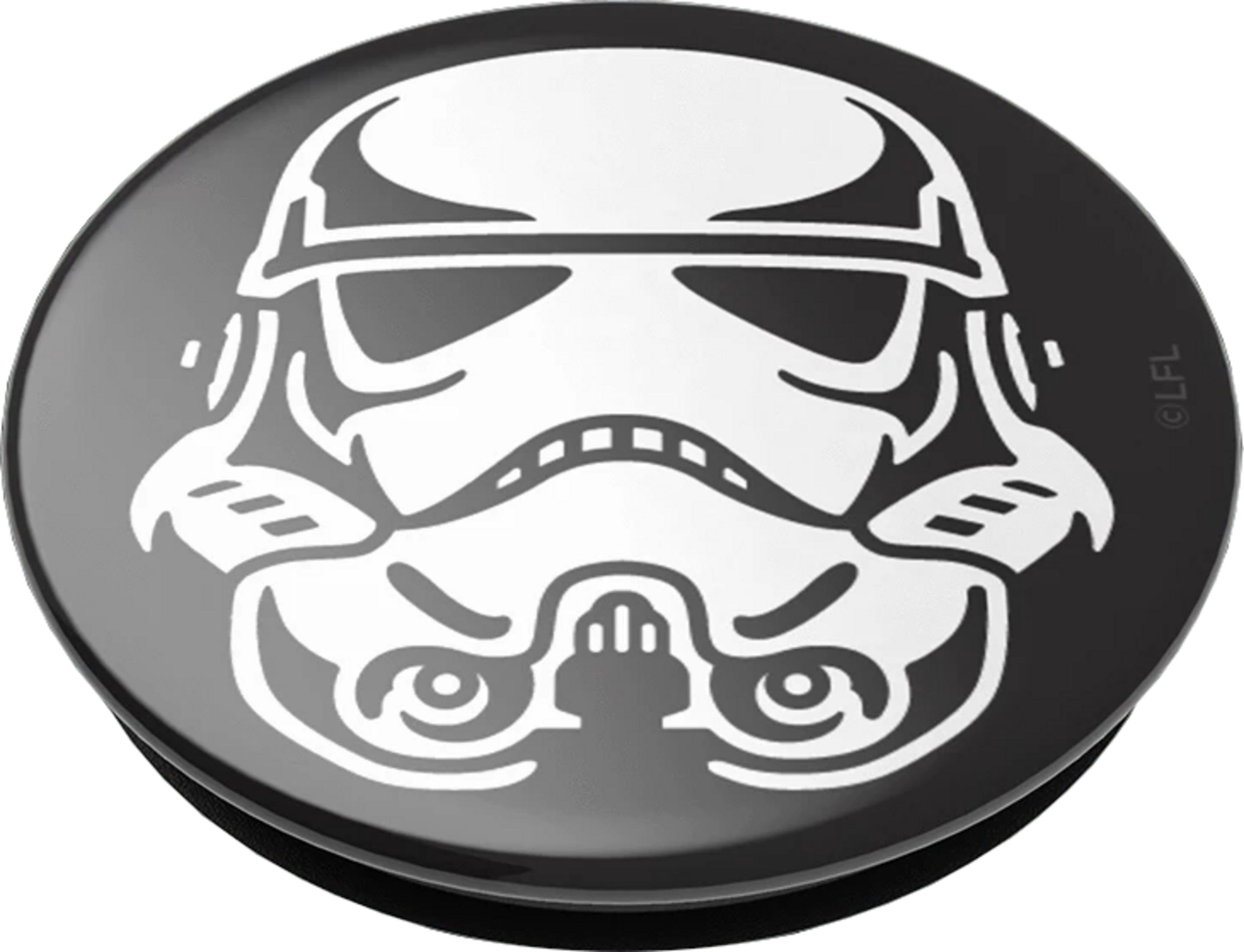Ein weißer Stormtrooper-Helm auf schwarzem Hintergrund.