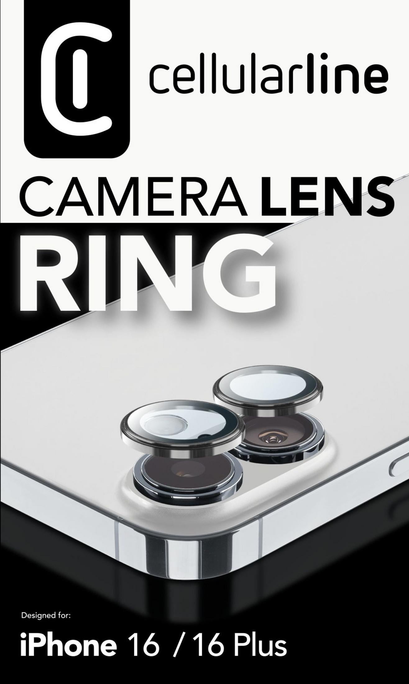 Due anelli per obiettivo della fotocamera su un iPhone 16/16 Plus bianco.