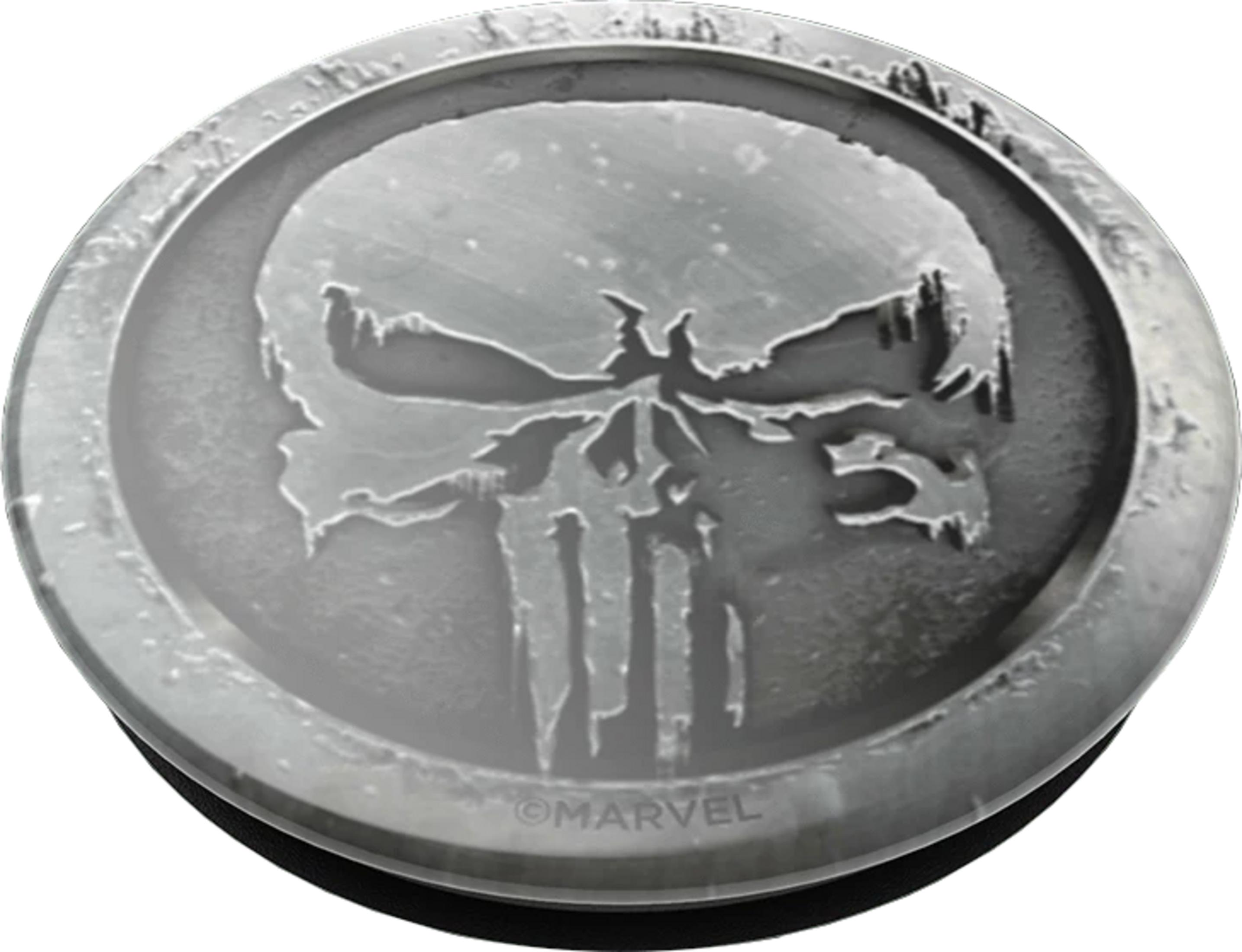 Grauer Totenkopf-Aufnäher mit "MARVEL"-Logo darunter.
