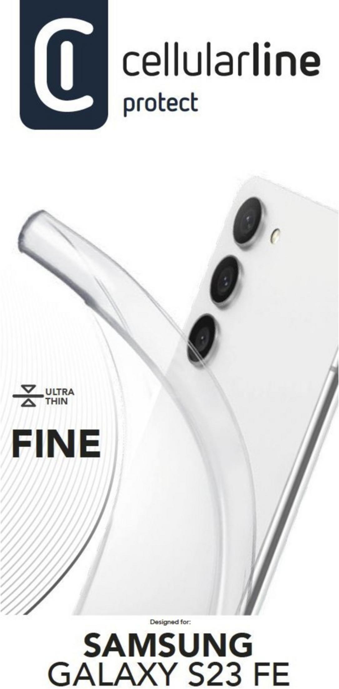 Eine klare Handyhülle für das Samsung Galaxy S23 FE mit drei Kameras.