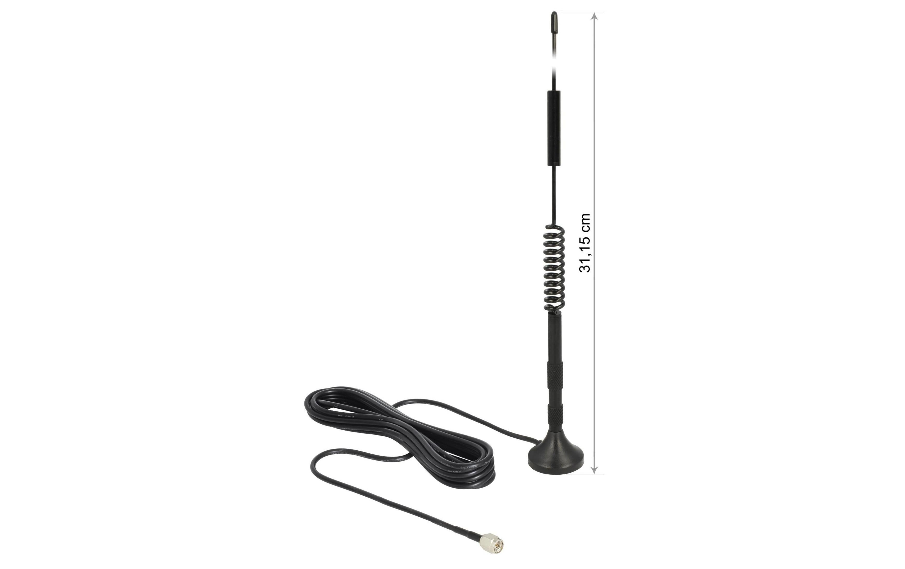 Antenna magnetica nera con cavo e connettore, lunga 31,15 cm.