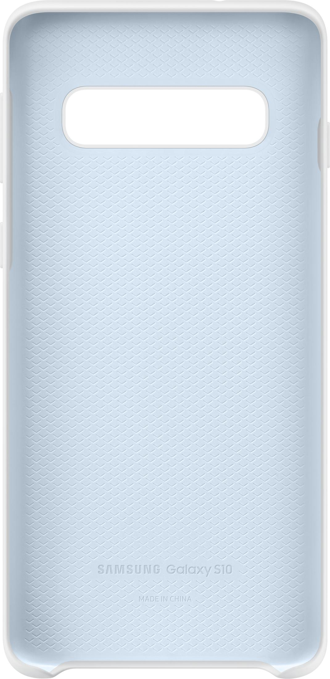 Custodia blu chiaro Samsung Galaxy S10 con motivo a nido d'ape e foro fotocamera.
