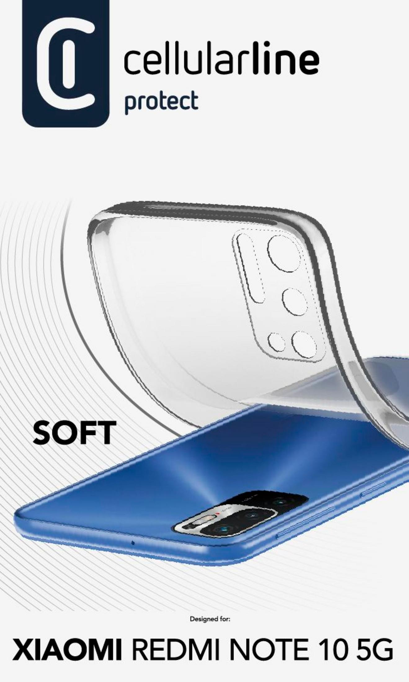 Custodia trasparente su uno Xiaomi Redmi Note 10 5G blu.