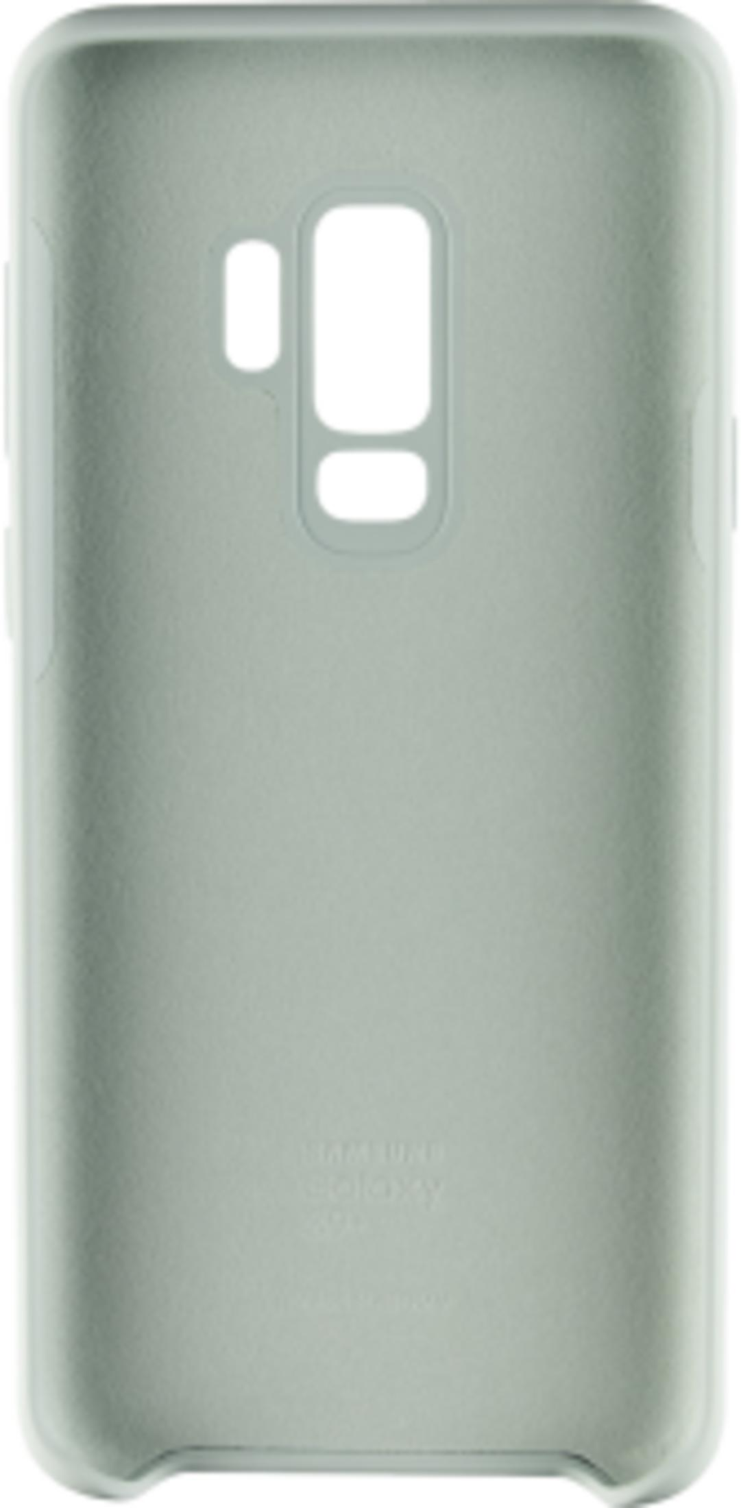 Una cover grigio pallido per telefono con ritagli per fotocamera e flash.