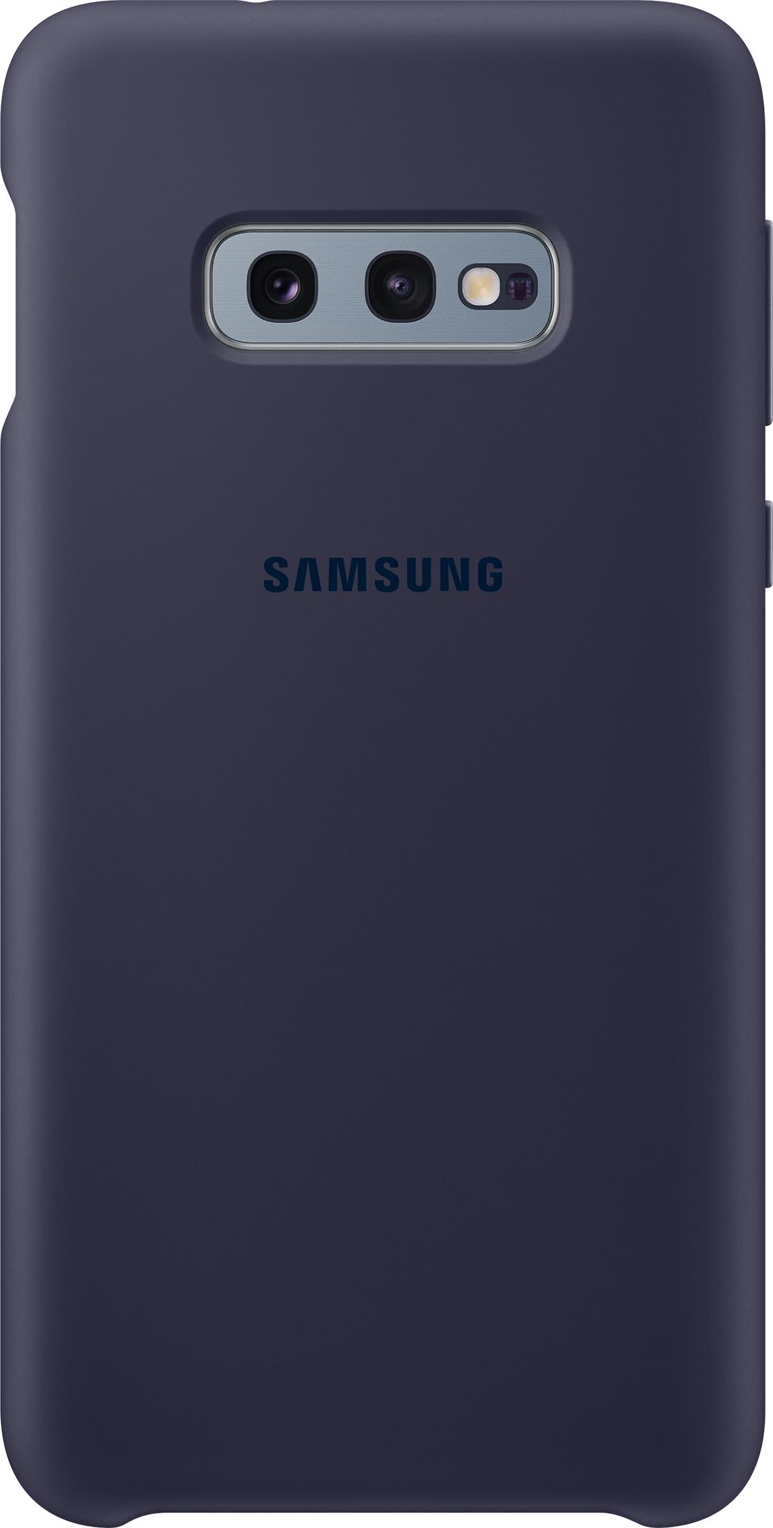 Dunkelblaue Hülle mit Samsung-Logo und zweifacher Kamera auf der Rückseite.