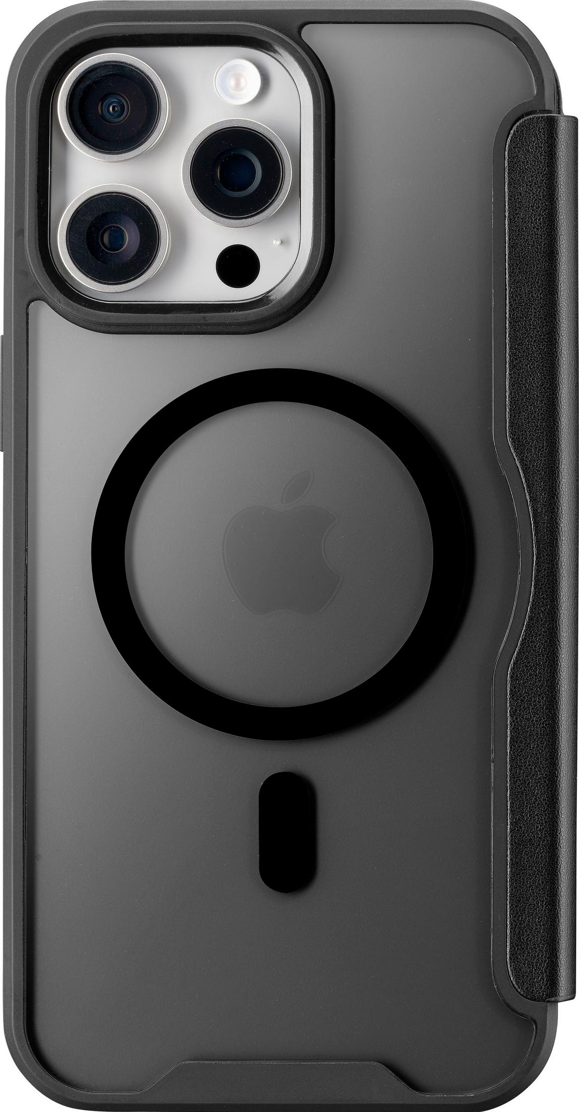 Dunkelgraues Handy-Case mit Kamera-Array und Apple-Logo.