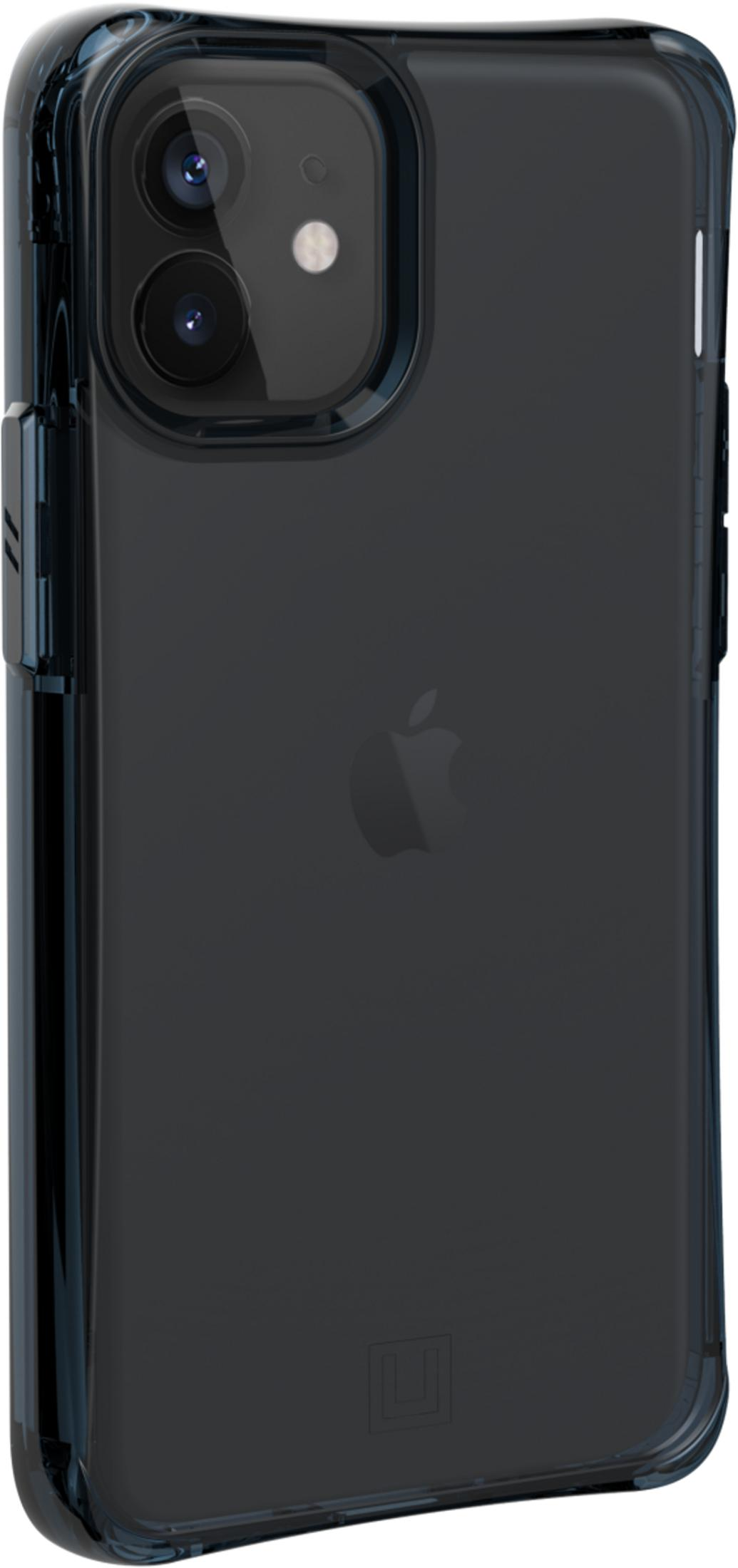 Dunkelgraues Handy mit zwei Kameras und blauem Rahmen.