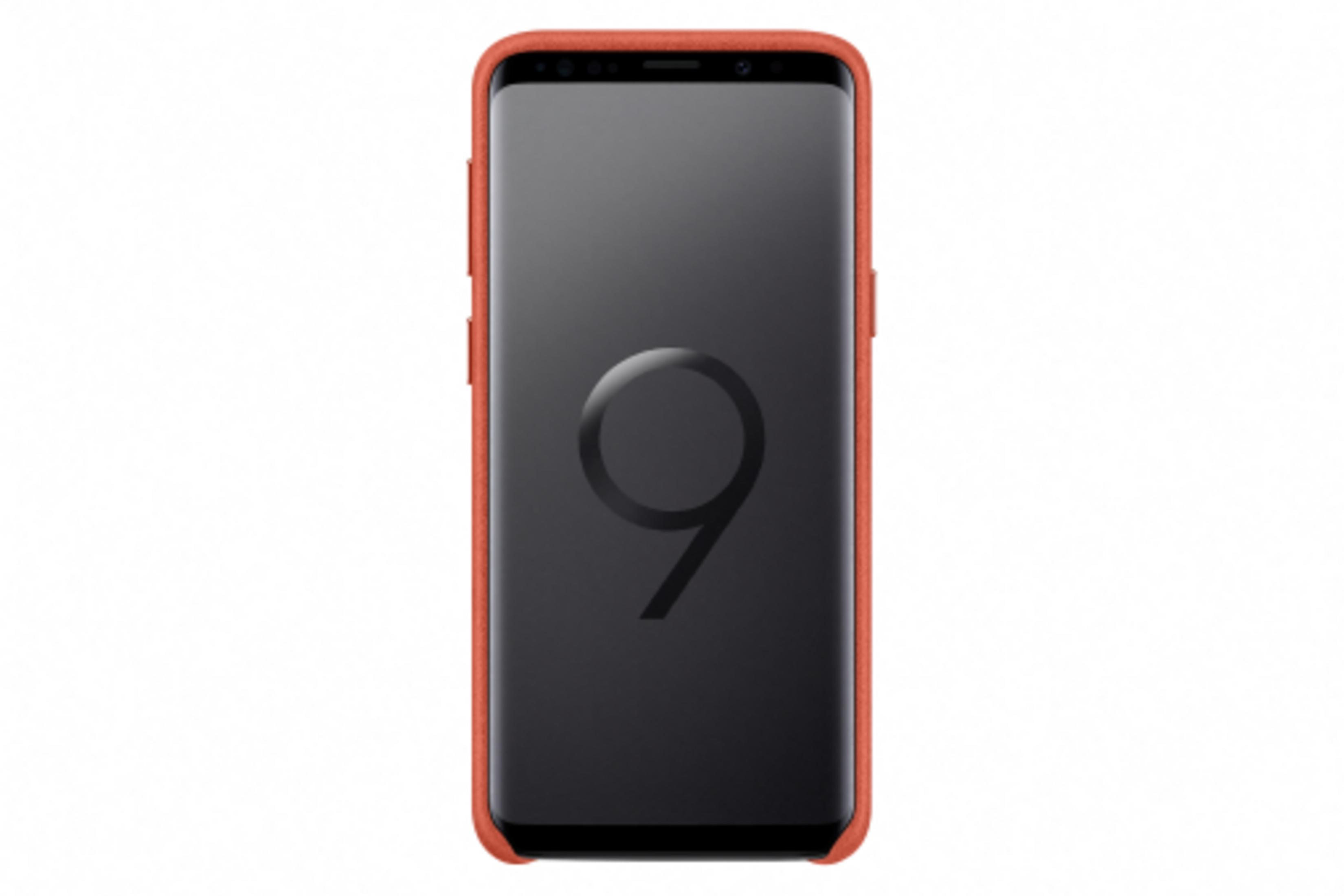 Uno smartphone arancione con schermo scuro che mostra il numero 9.