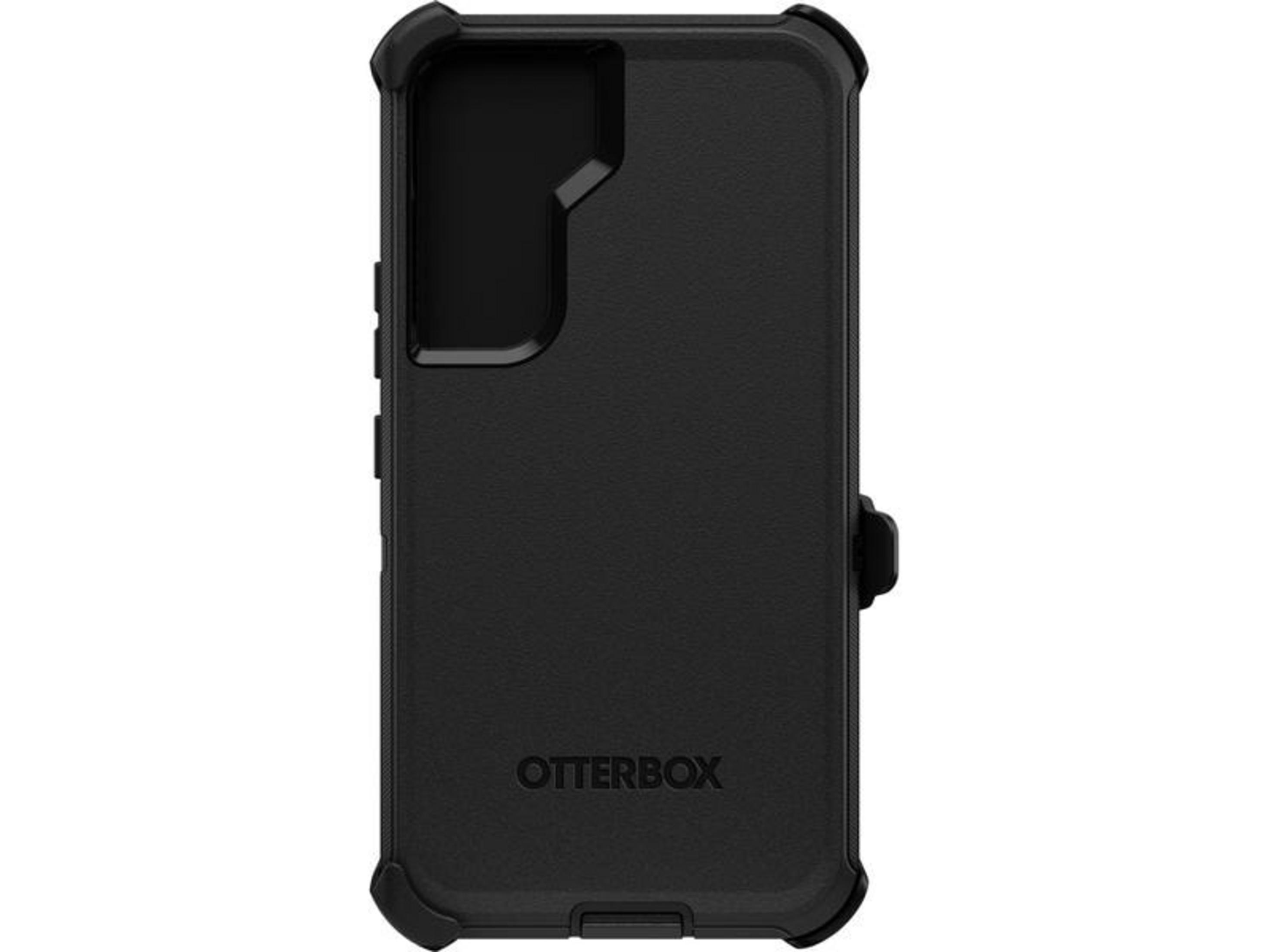 Schwarzes Otterbox Handyhülle mit Gürtelclip auf der Seite.