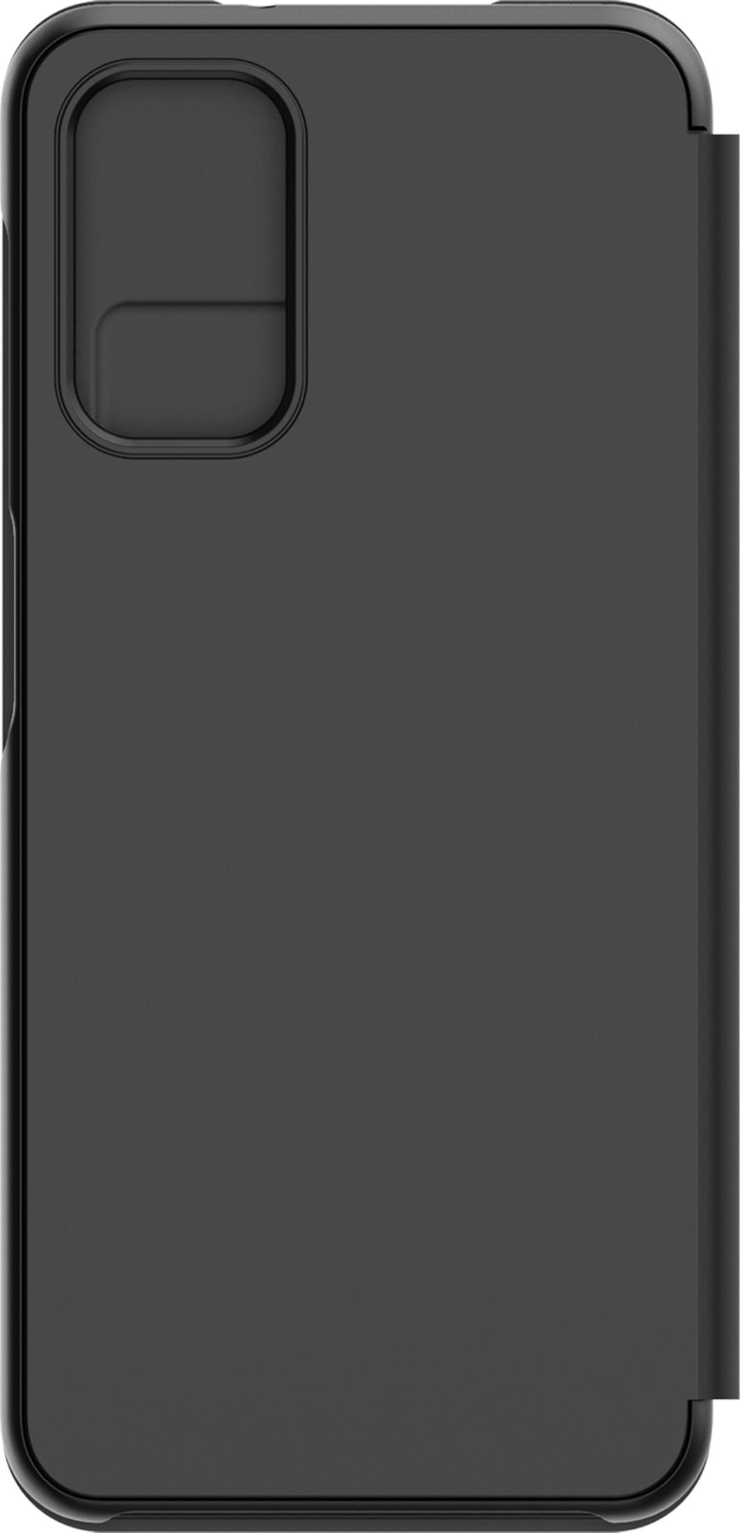 Funda negra para teléfono con recorte para la lente de la cámara.