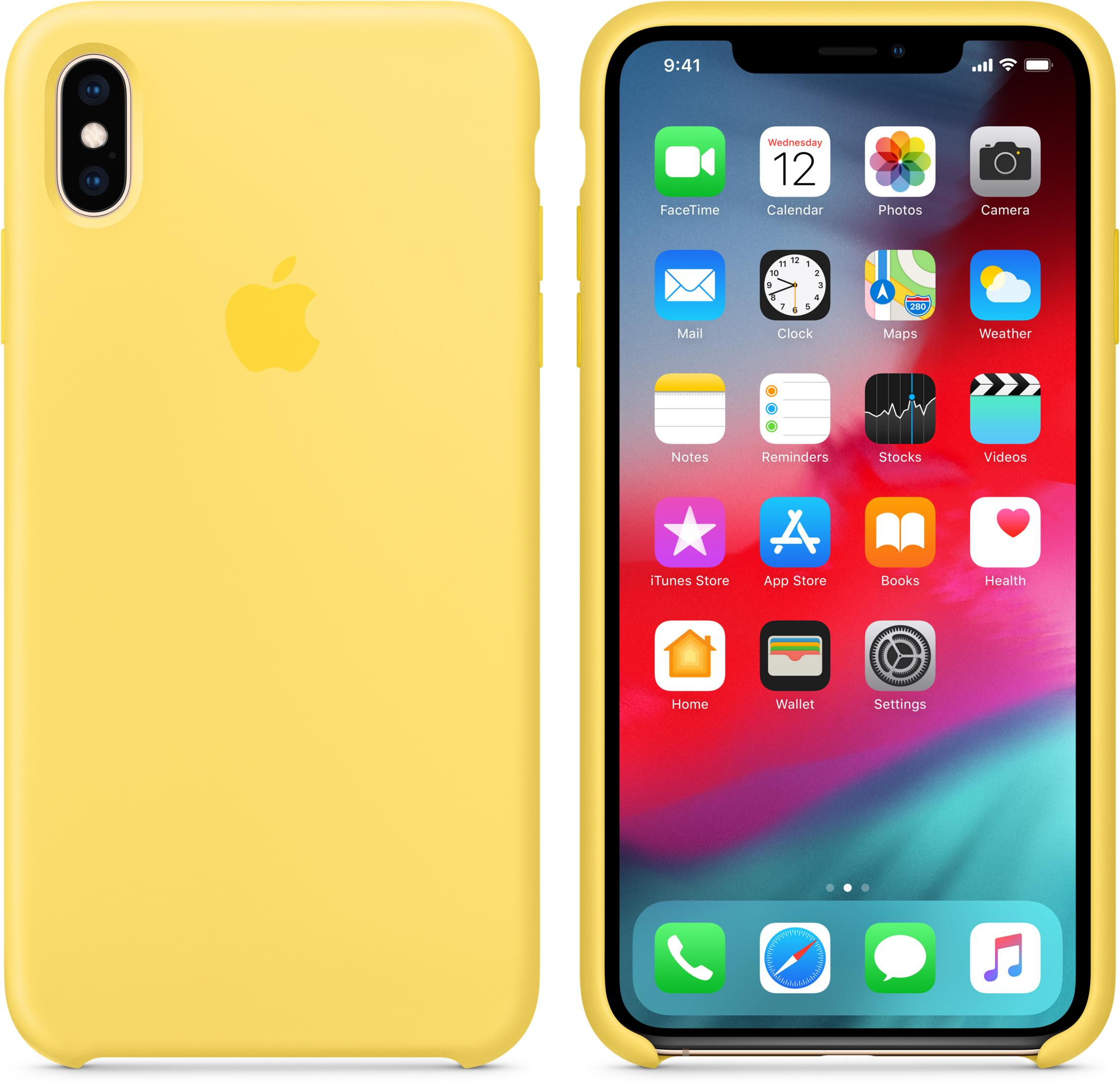 Ein gelbes iPhone-Case liegt neben einem iPhone mit geöffnetem Homescreen.