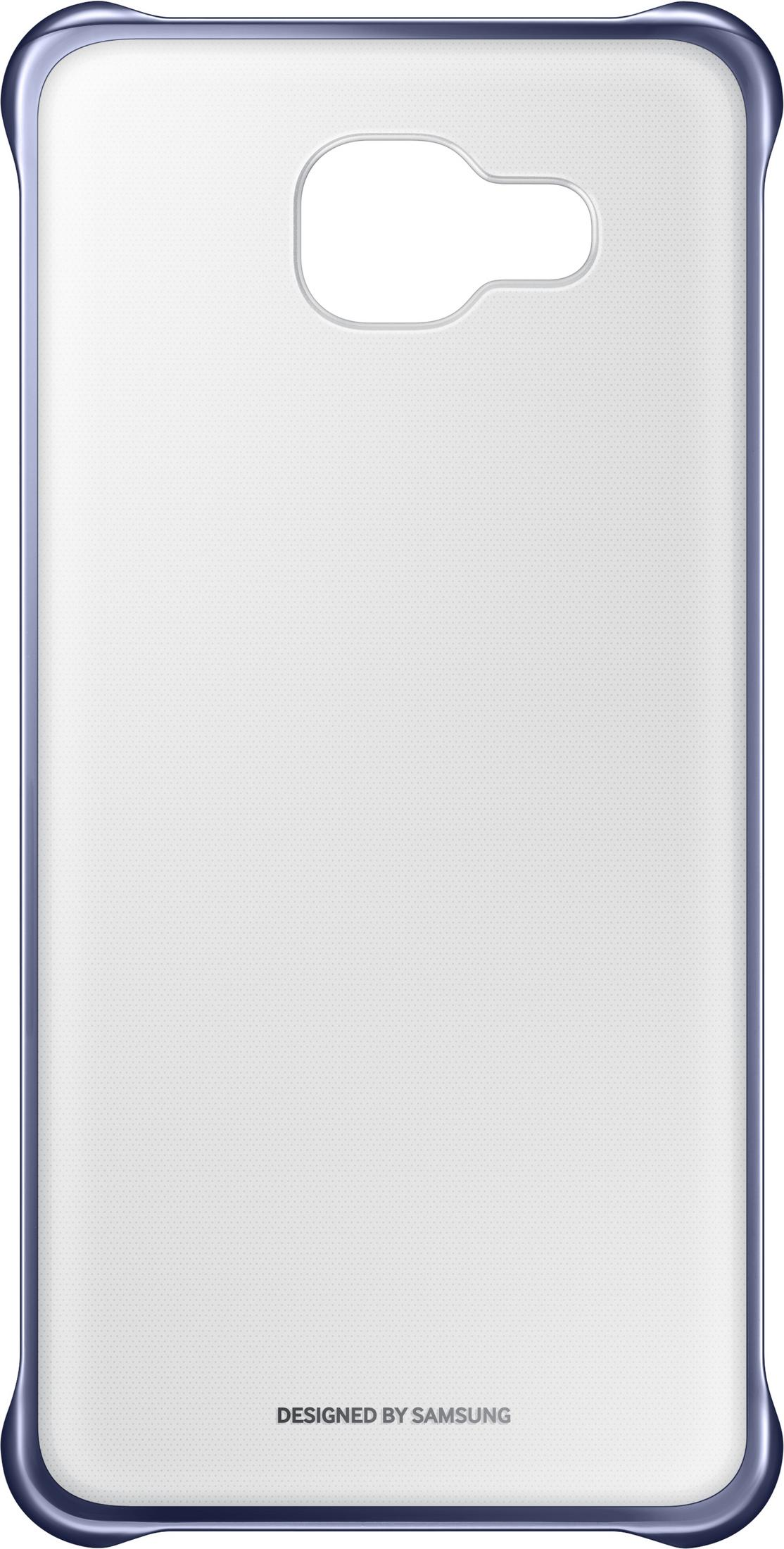 Una funda de telfono blanca con borde azul y recorte de cmara.