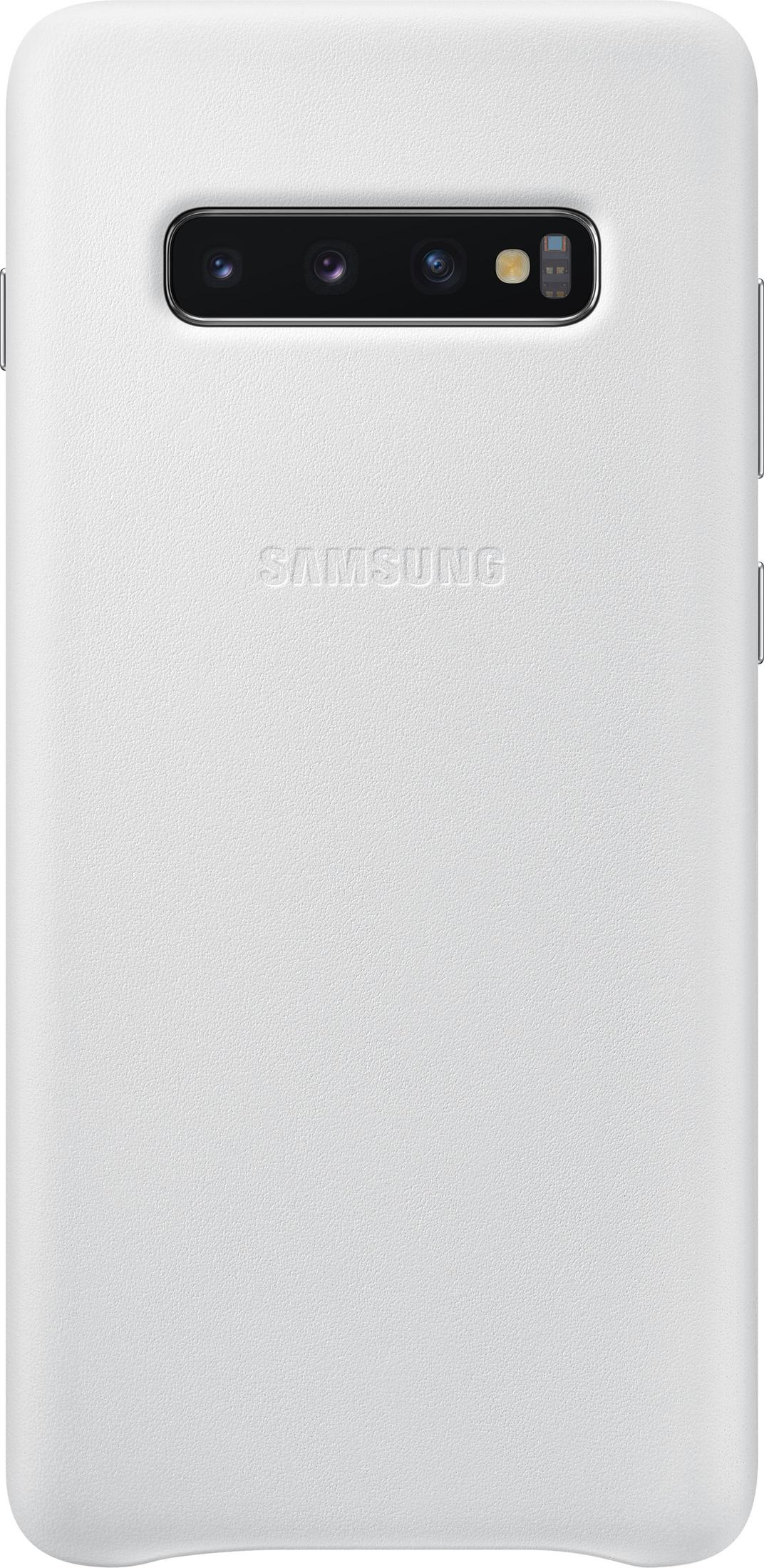 Un telefono Samsung bianco con quattro fotocamere sul retro.