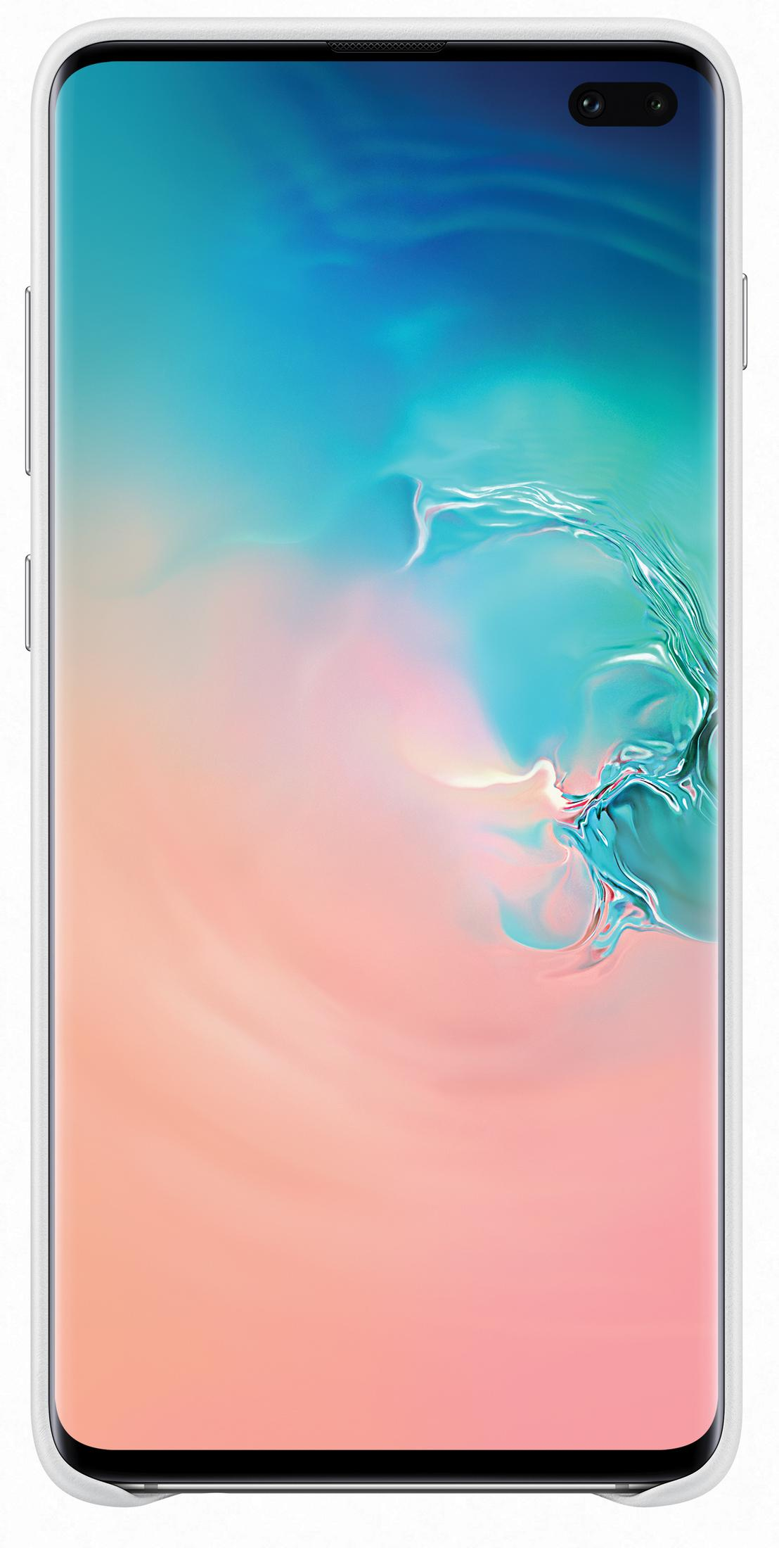 Uno smartphone bianco con uno sfondo colorato sui toni del blu e del rosa.