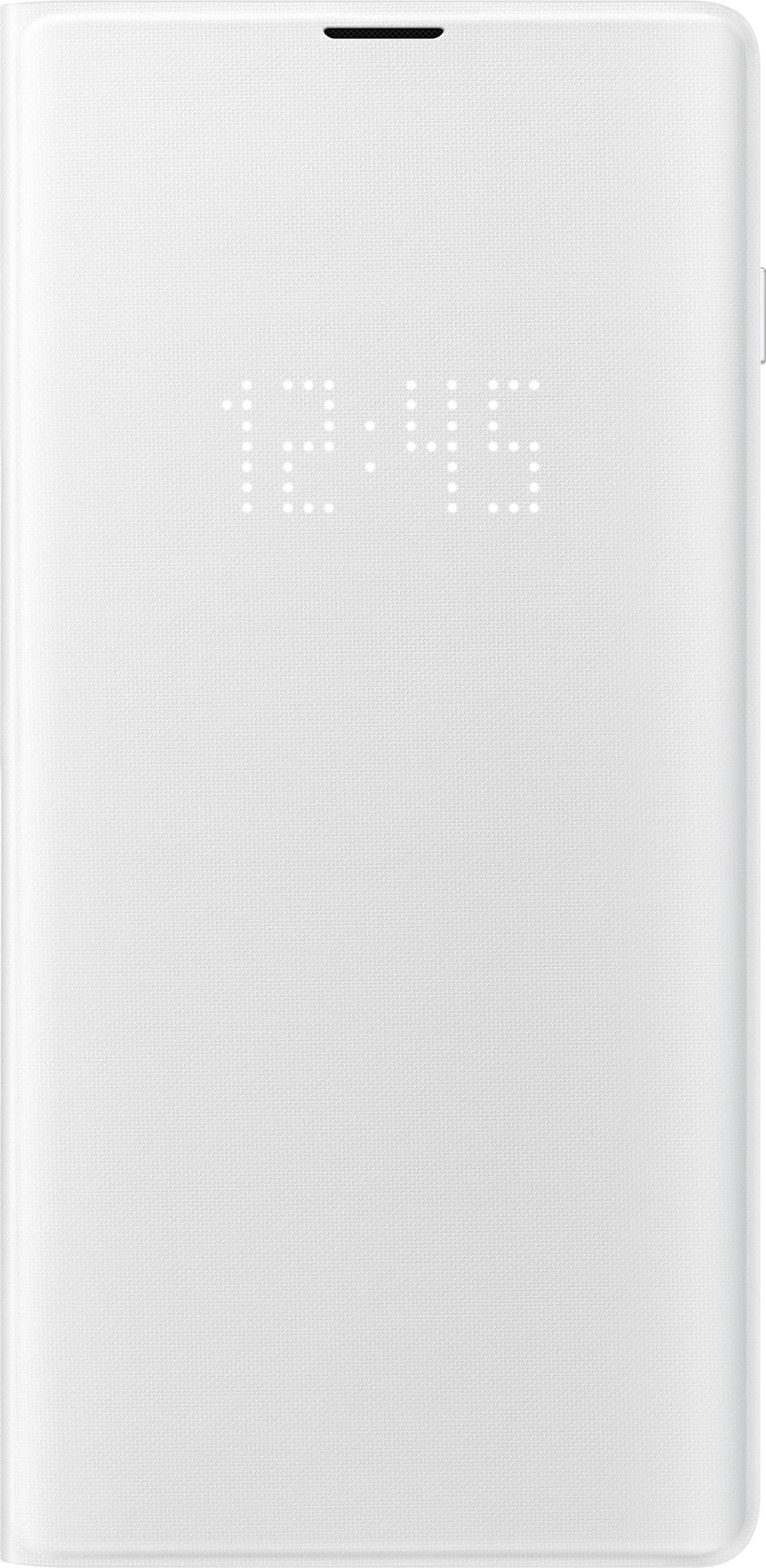 Funda de teléfono blanca que muestra la hora 12:45 en estilo matriz de puntos.