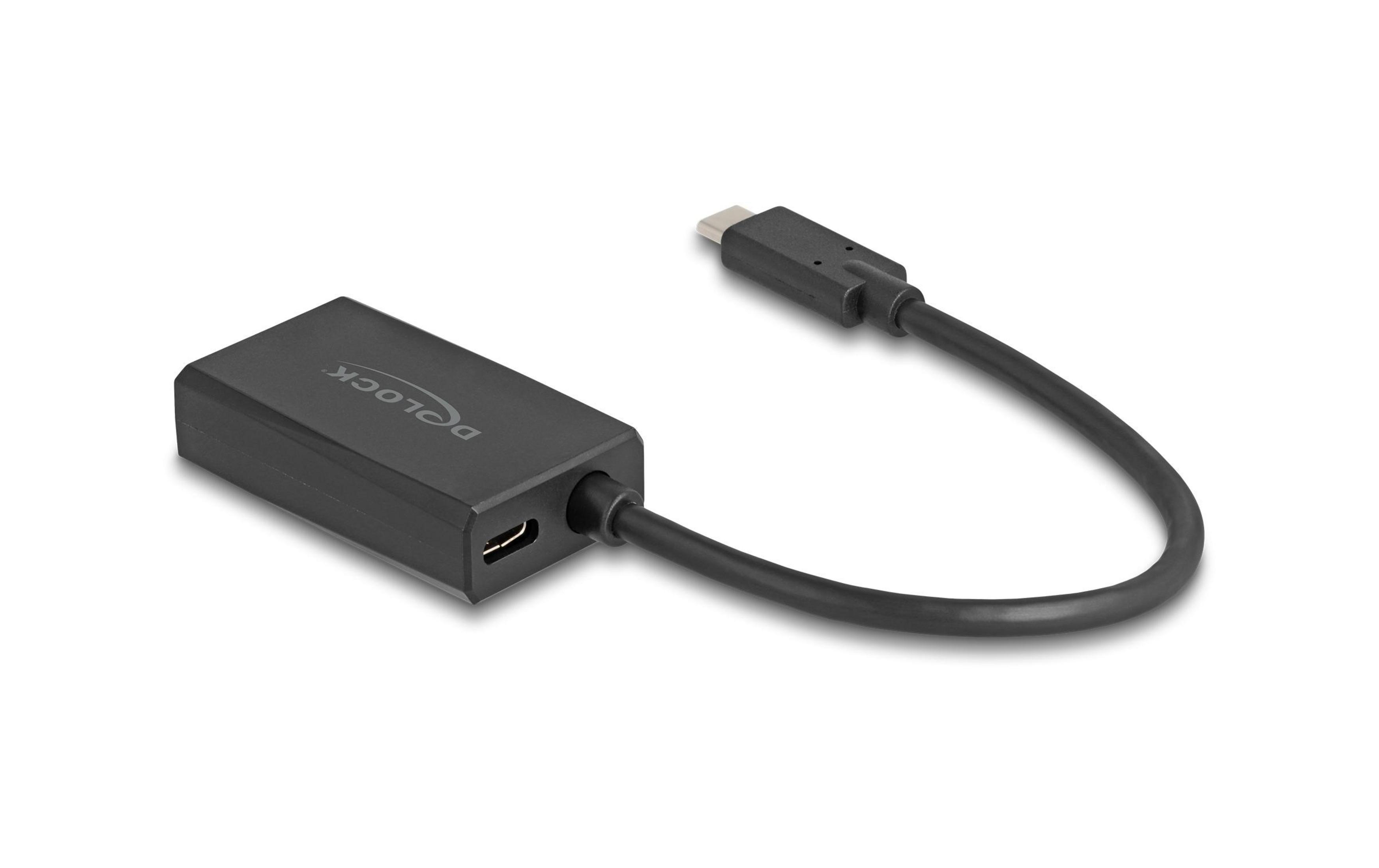 Schwarzer USB-C-Adapter mit Kabel auf weißem Hintergrund.