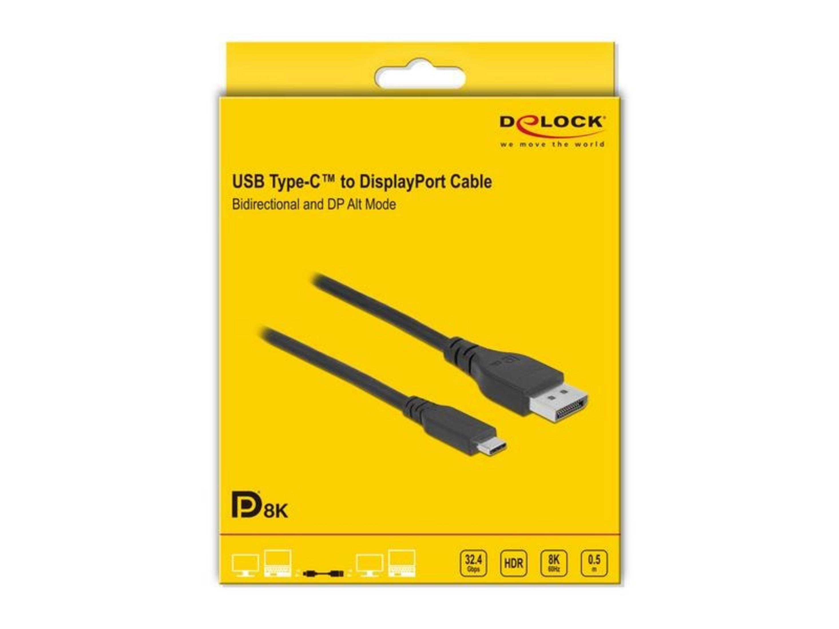 USB-C auf DisplayPort Kabel mit 8K HDR, 32,4 Gbit/s, 0,5m.