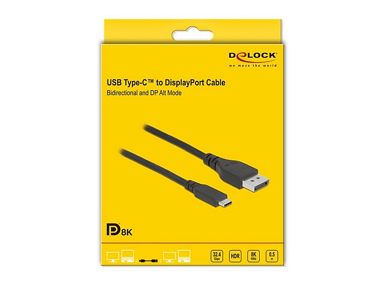 DELOCK 86037 CABLE USB-C/DPP 8K M/M 50CM BLACK Display Port | Kabel ...