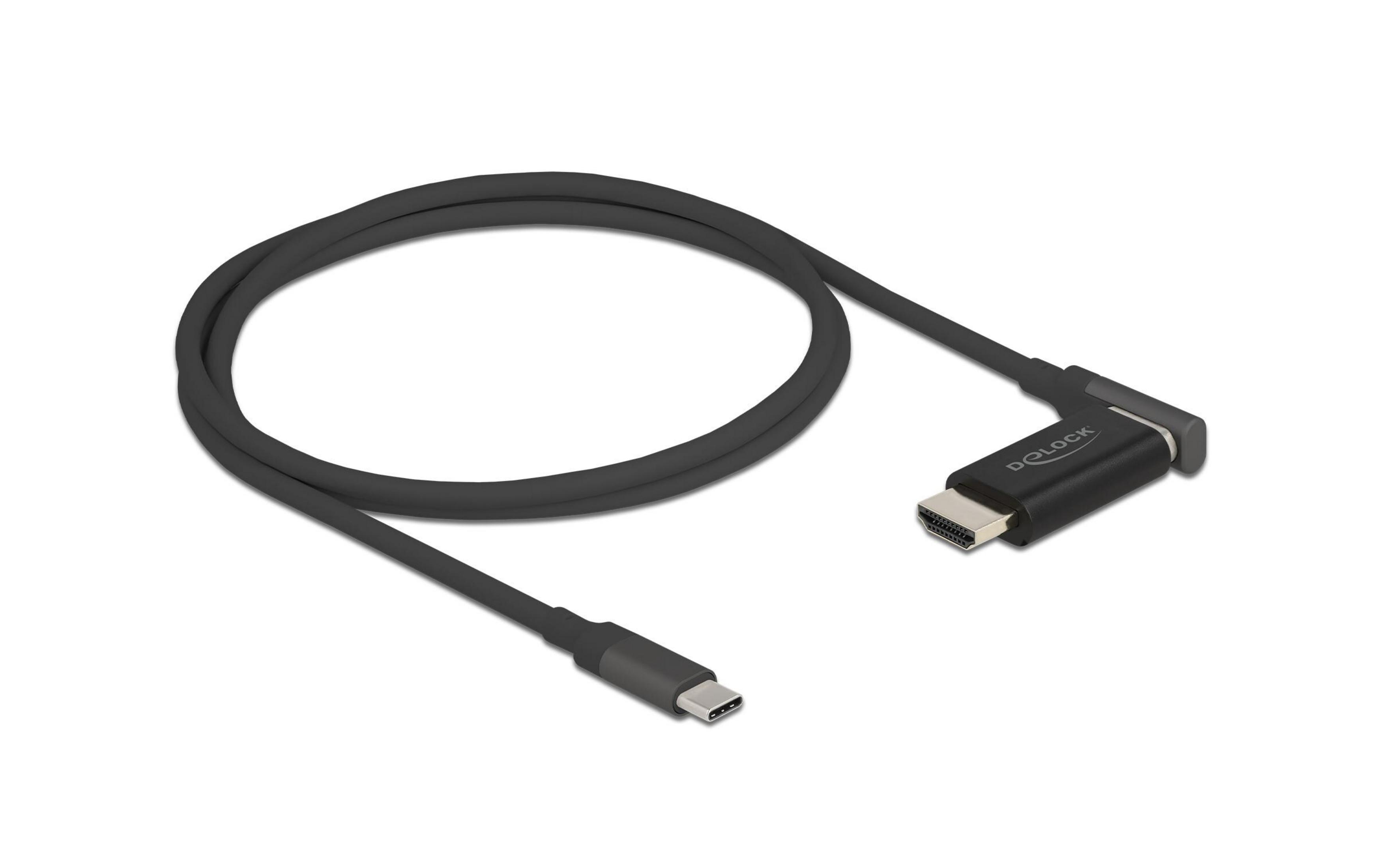 Cable negro con conectores USB-C y HDMI, sobre fondo blanco.
