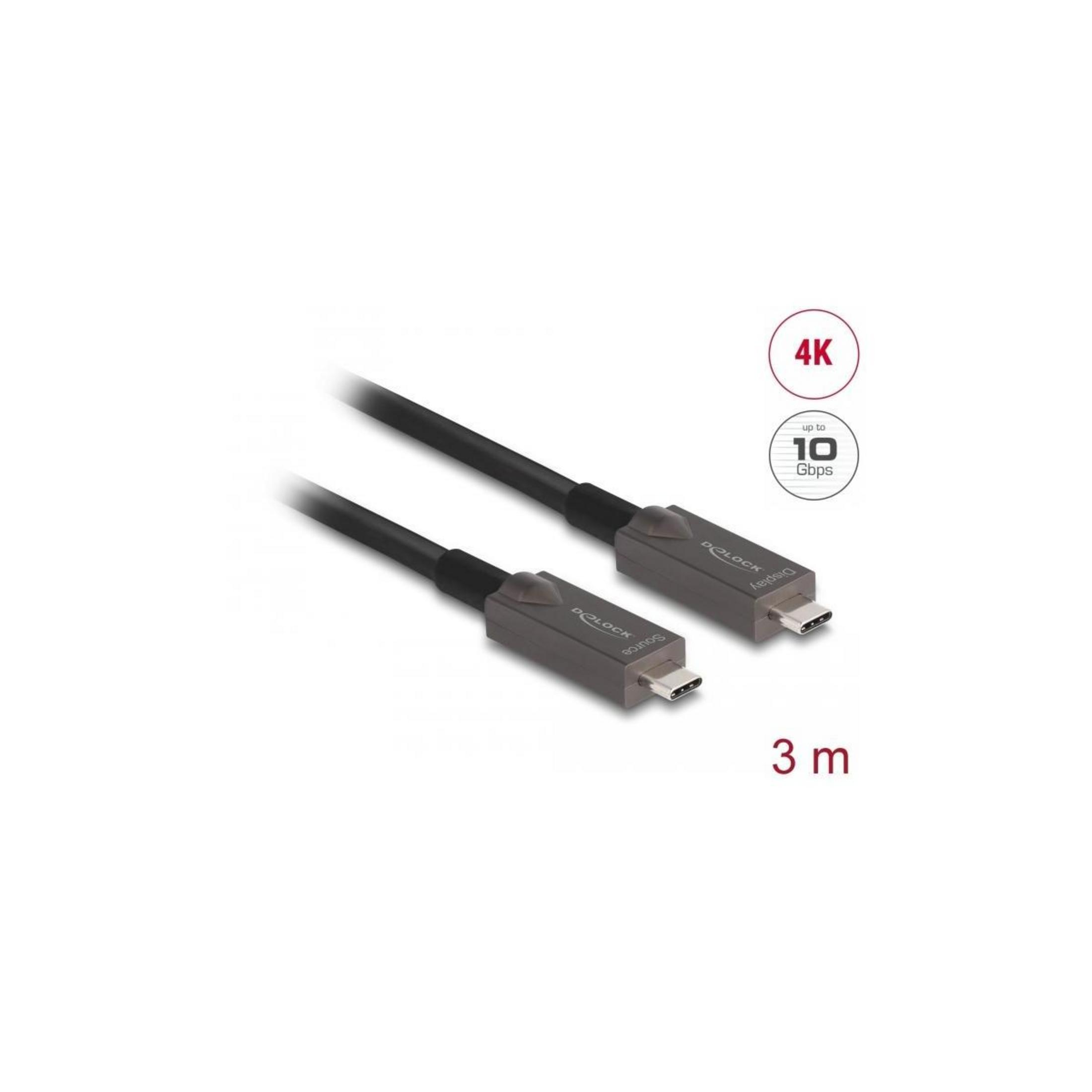 Szary kabel USB-C o długości 3m, obsługuje 4K i 10 Gbps.