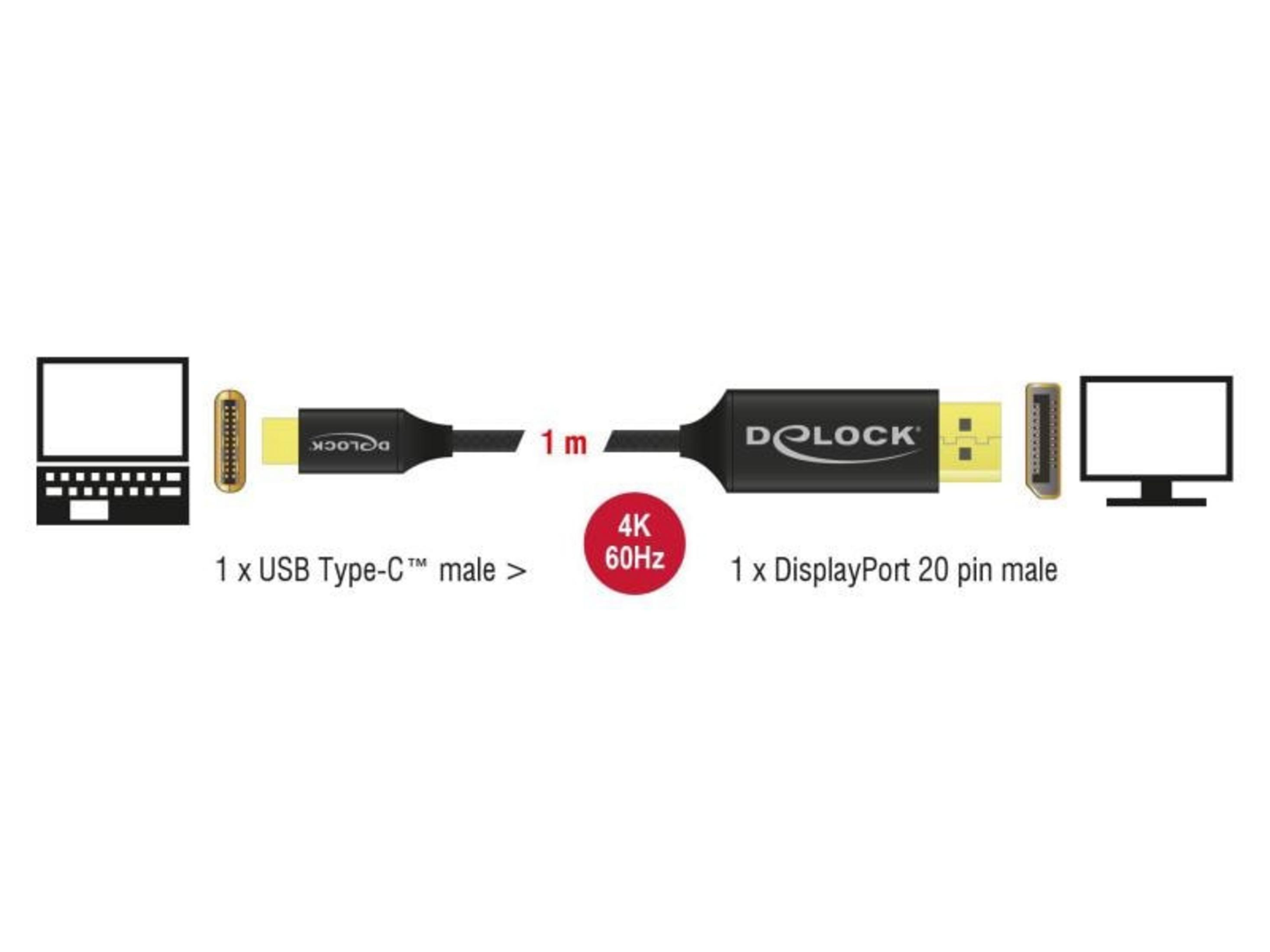 Ein 1m USB-C auf DisplayPort Kabel mit 4K 60Hz Unterstützung.