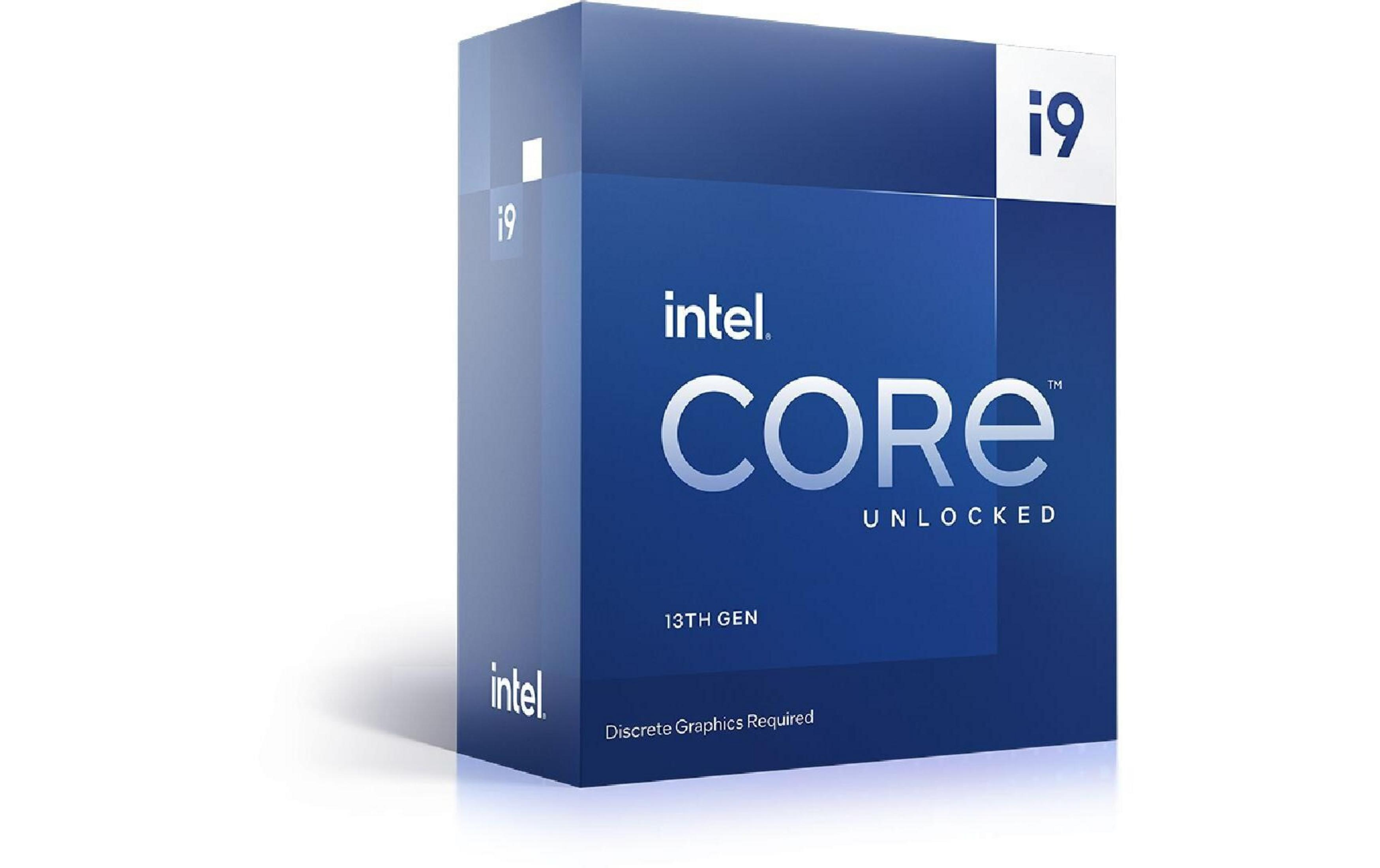 Intel Core i9 Prozessorbox, 13. Gen, blau mit weißer Schrift.