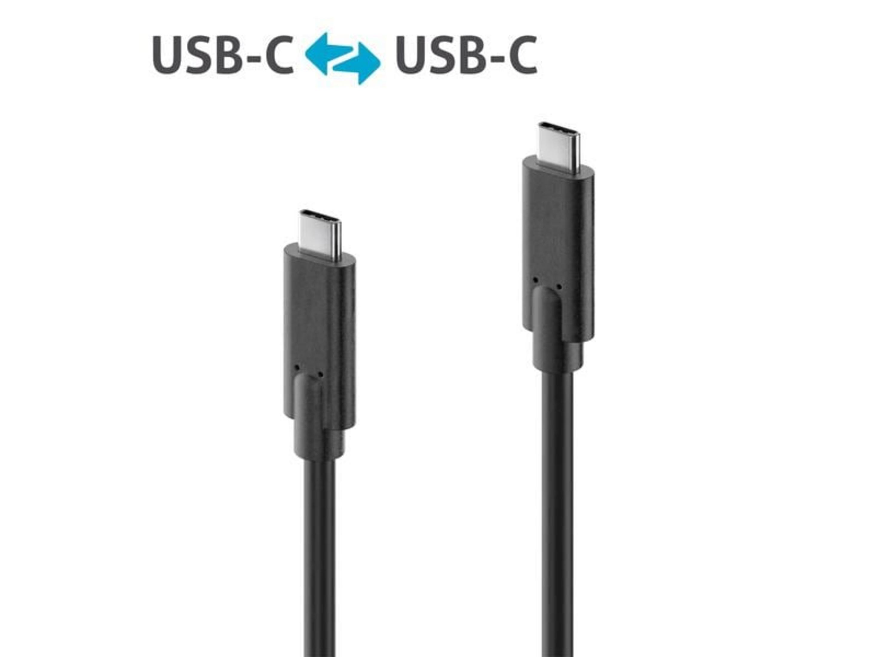 Due cavi USB-C neri con connettori argentati su sfondo bianco.