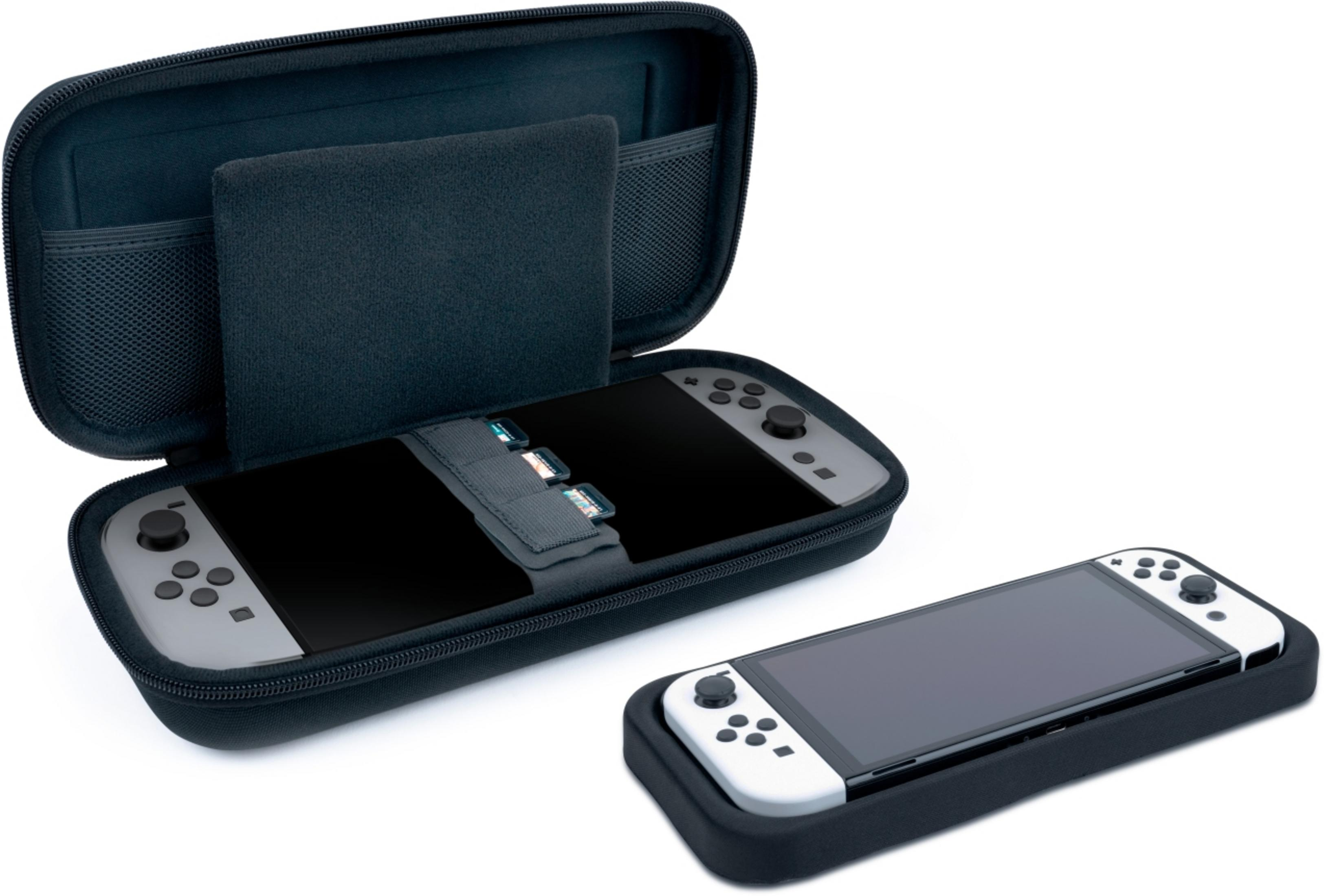 Szara torba na Nintendo Switch z konsolą w środku i drugą obok.