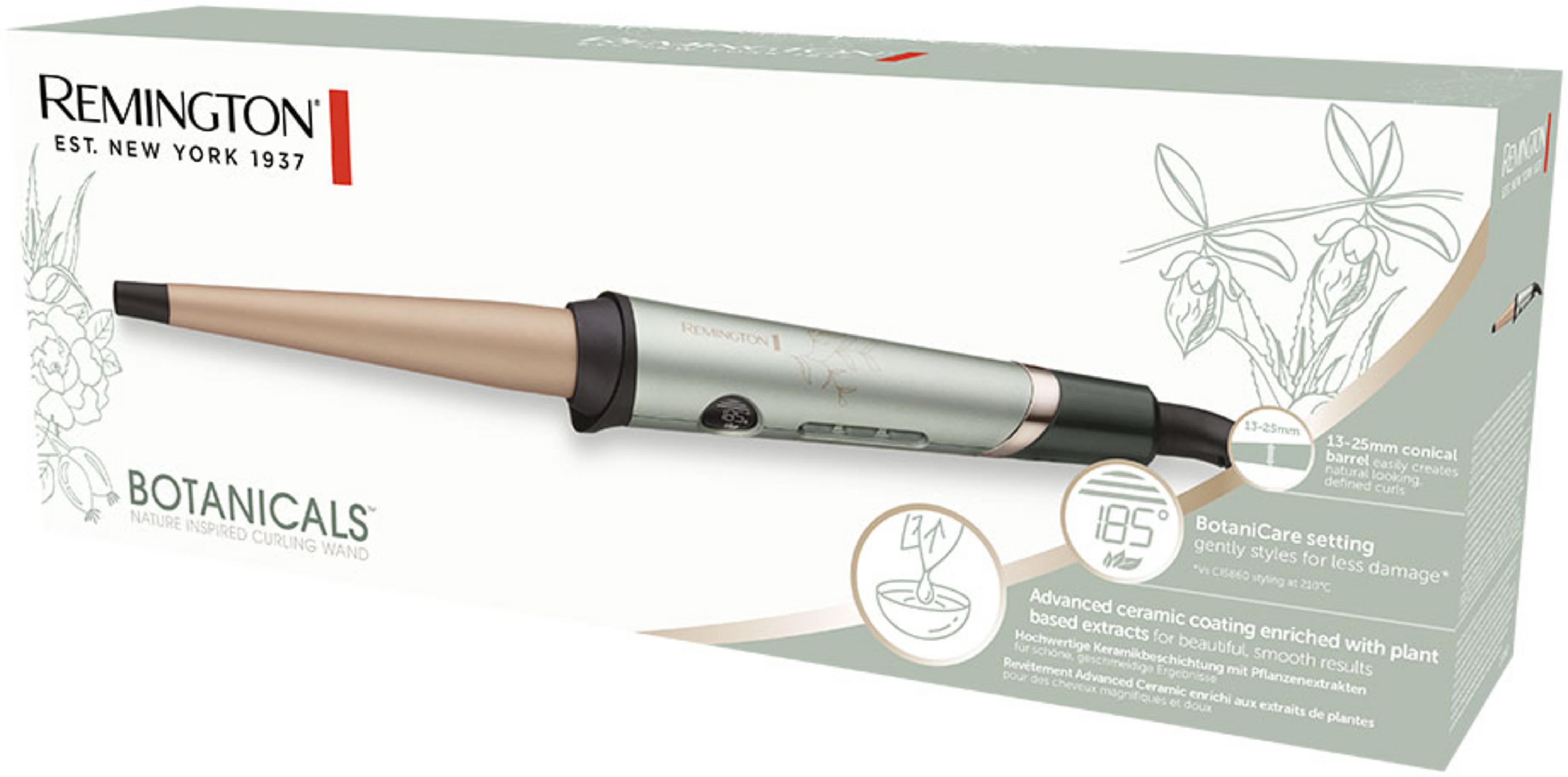 Remington Botanicals 13-25mm konik seramik hazne ve 185°C Botanicare ayarlı saç maşası.