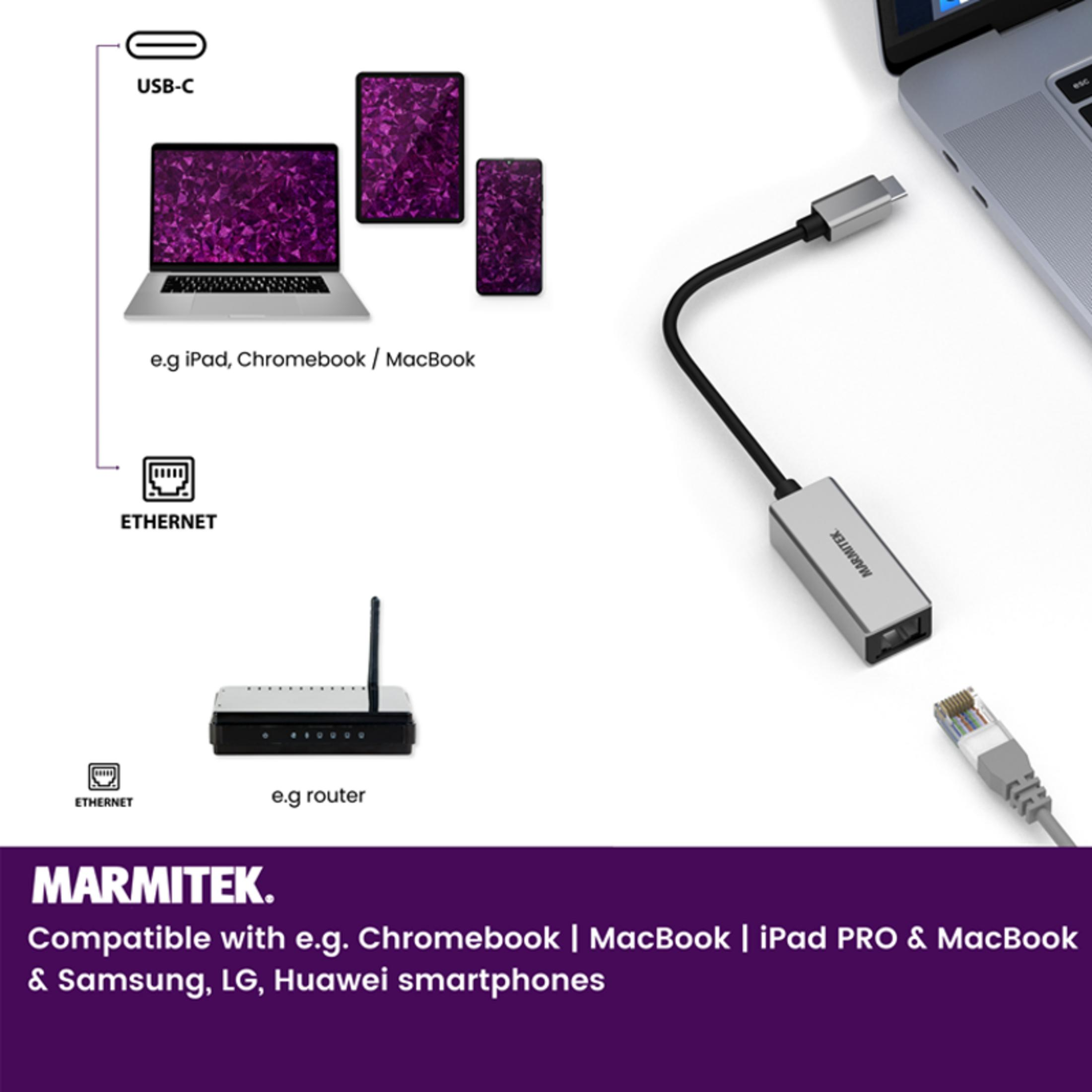 USB-C und Ethernet-Adapter für Geräte wie Laptops, Tablets und Router.