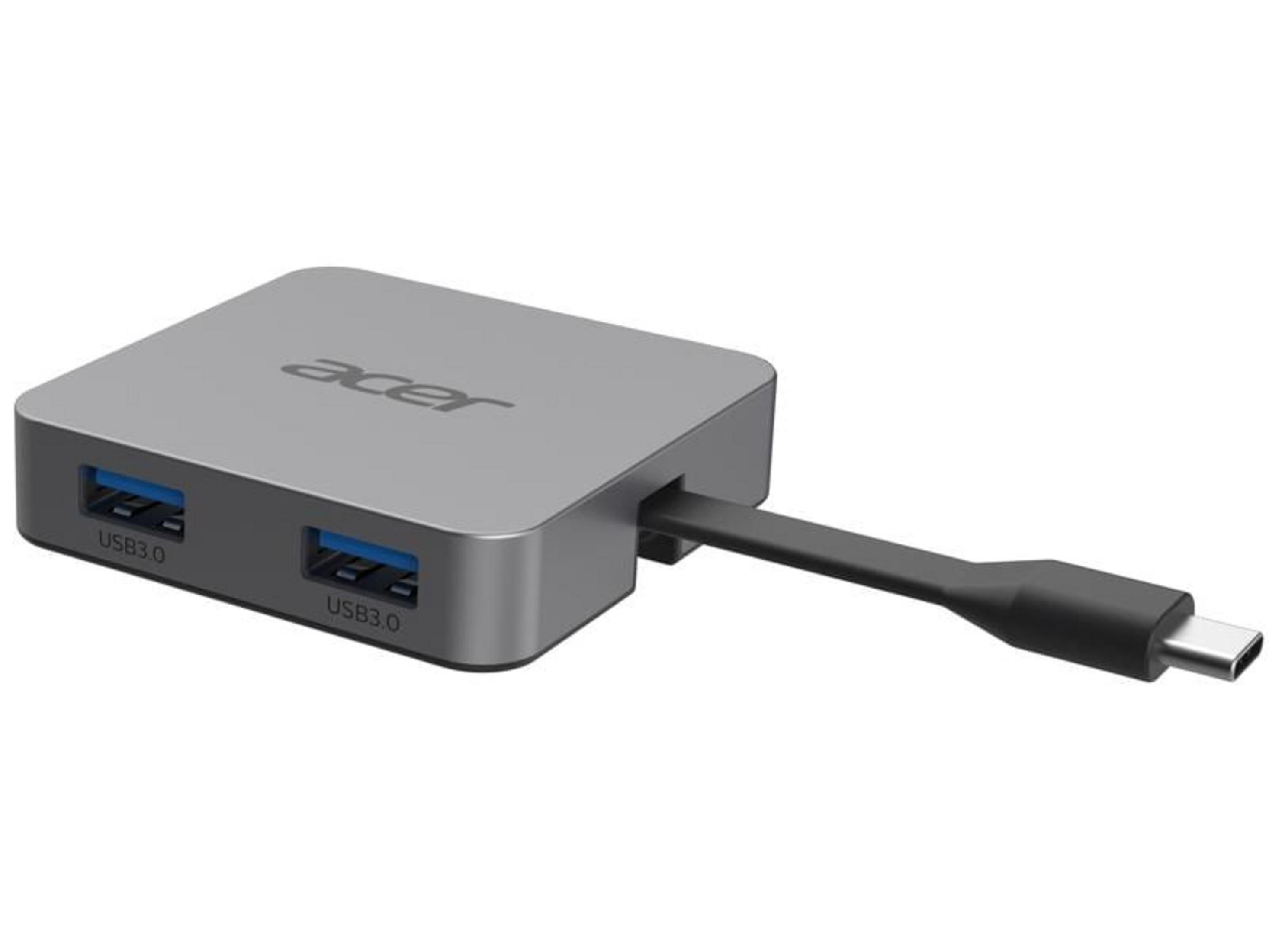 Gray Acer USB-C hub with two USB 3.0 ports and a cable.