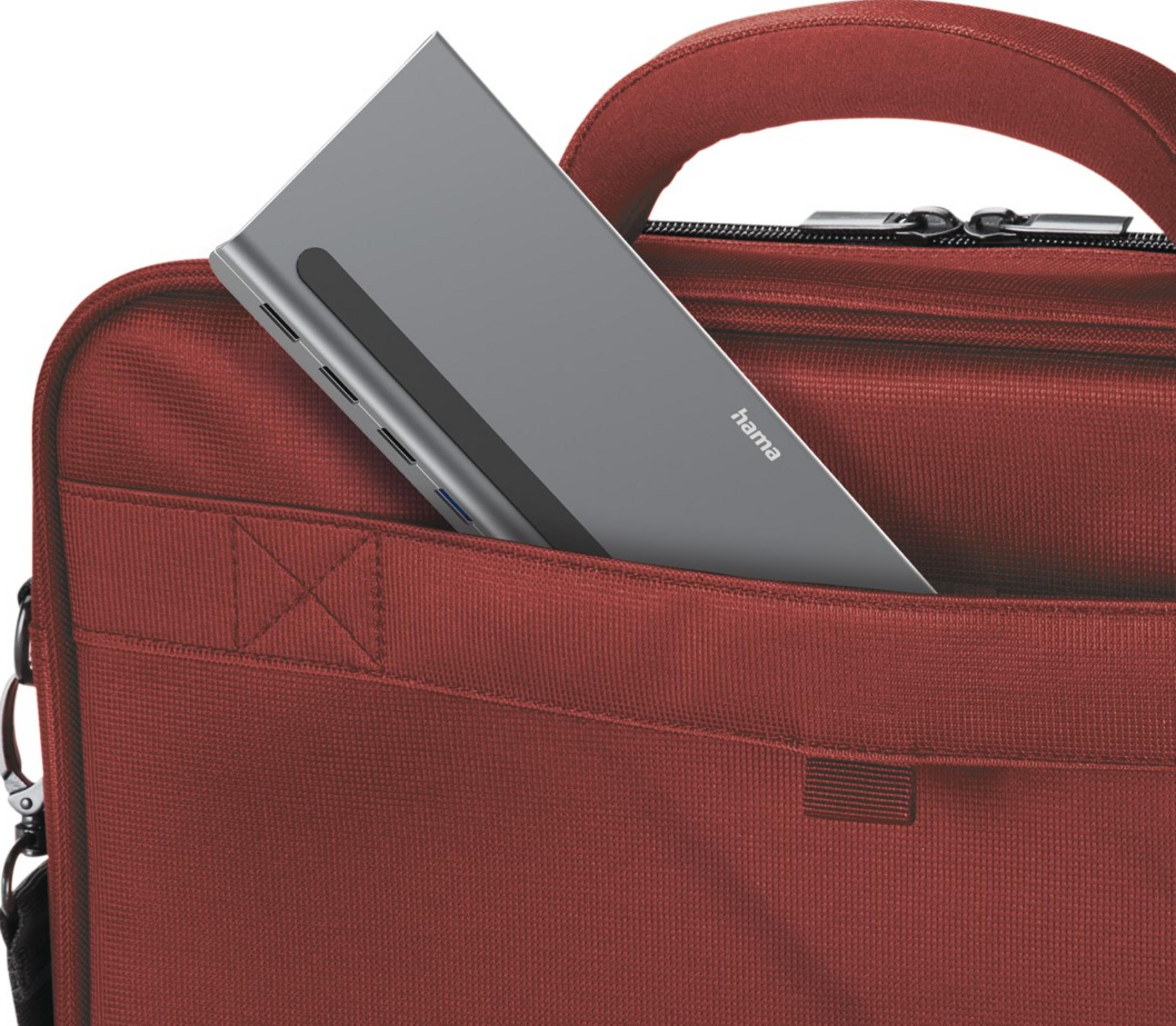Szare urządzenie Hama w czerwonej torbie.