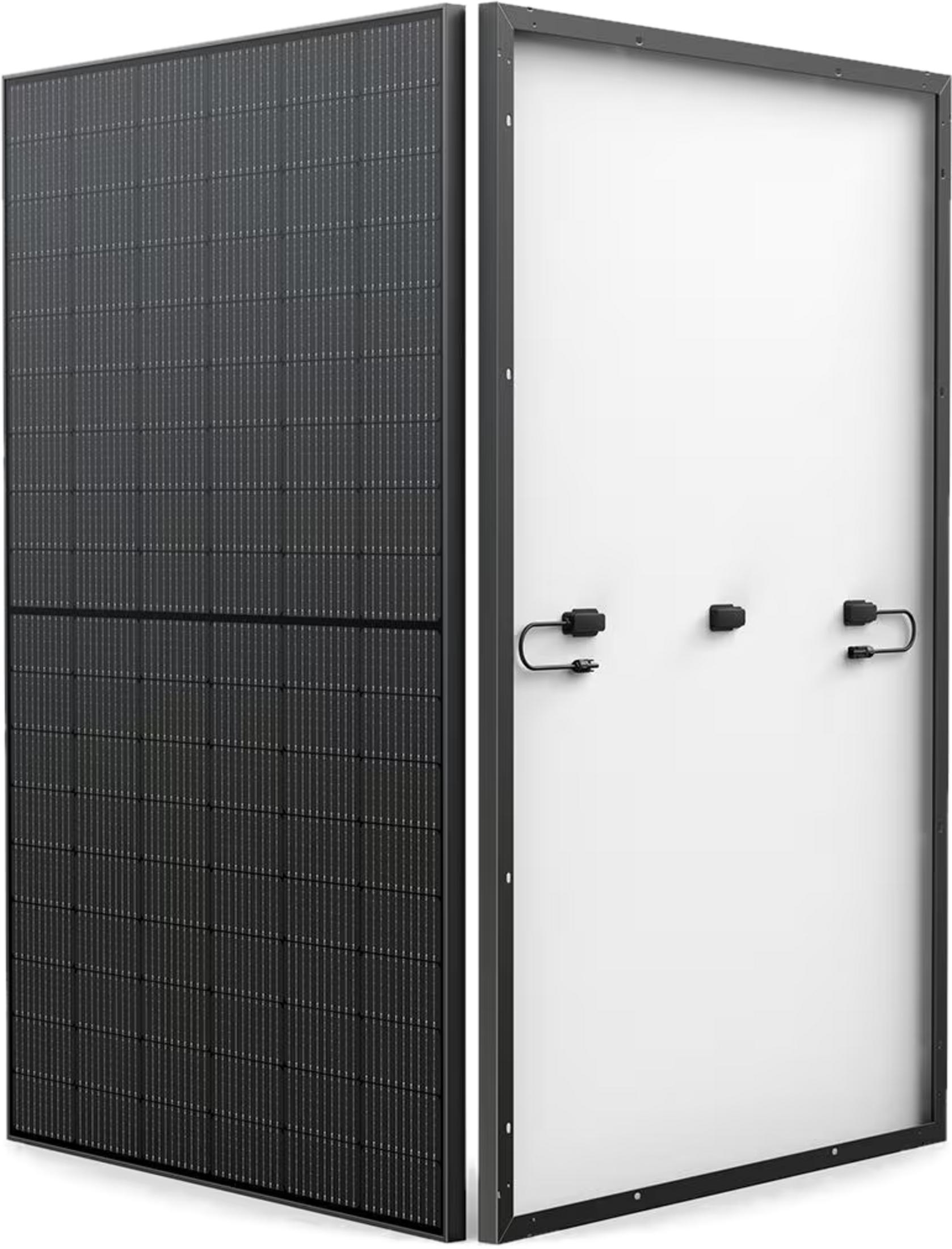 Dwa panele słoneczne obok siebie, widok z przodu i z tyłu.