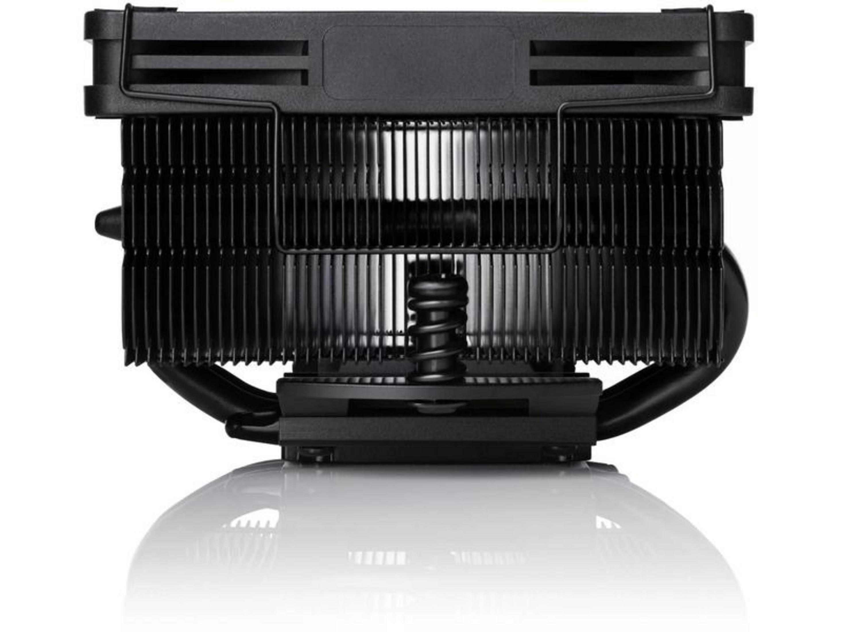 Czarna chłodnica CPU z żeberkami i elementem spiralnym.